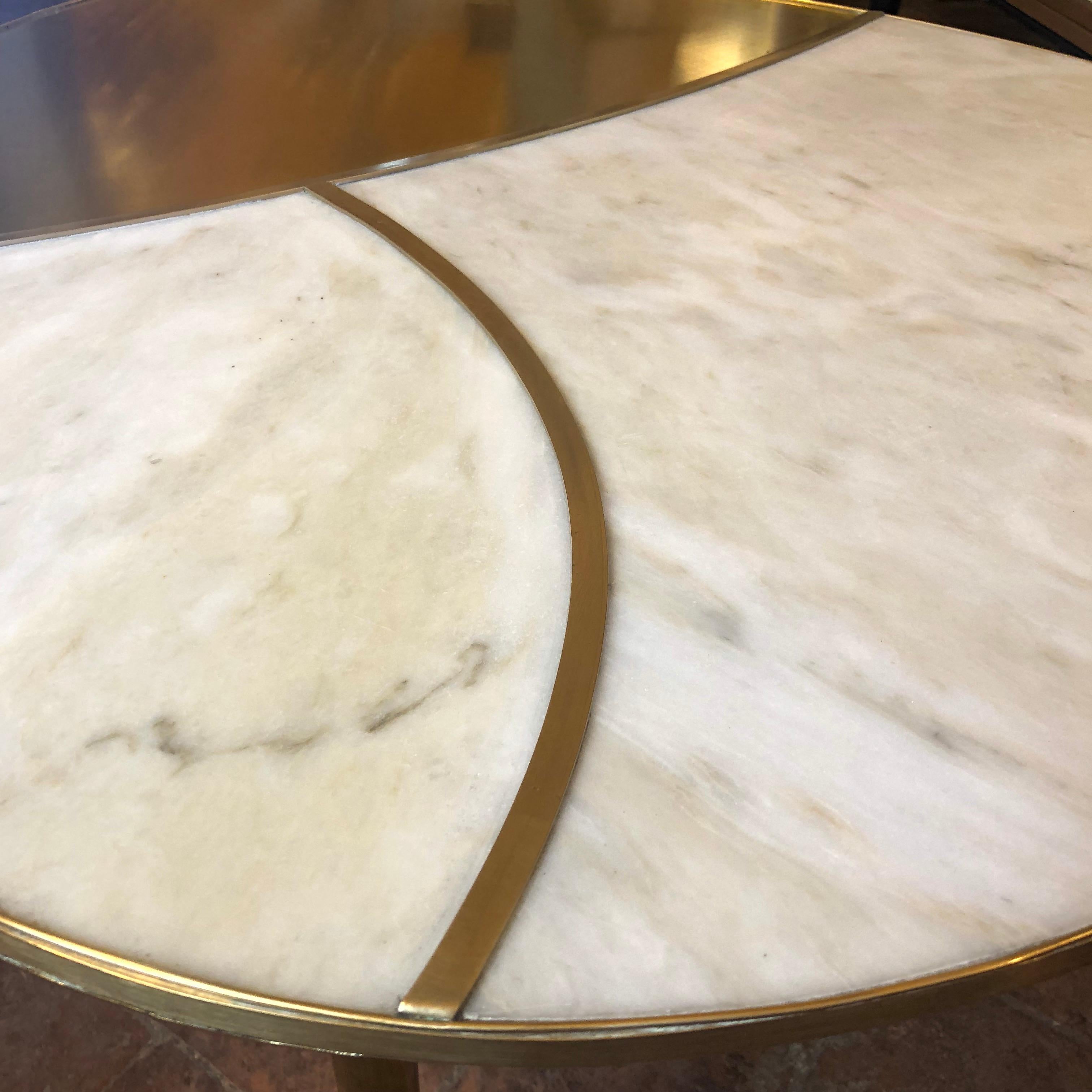 Mid-20th Century Mid-Century Modern Italian White Marble and Brass Set of Three Coffee Tables