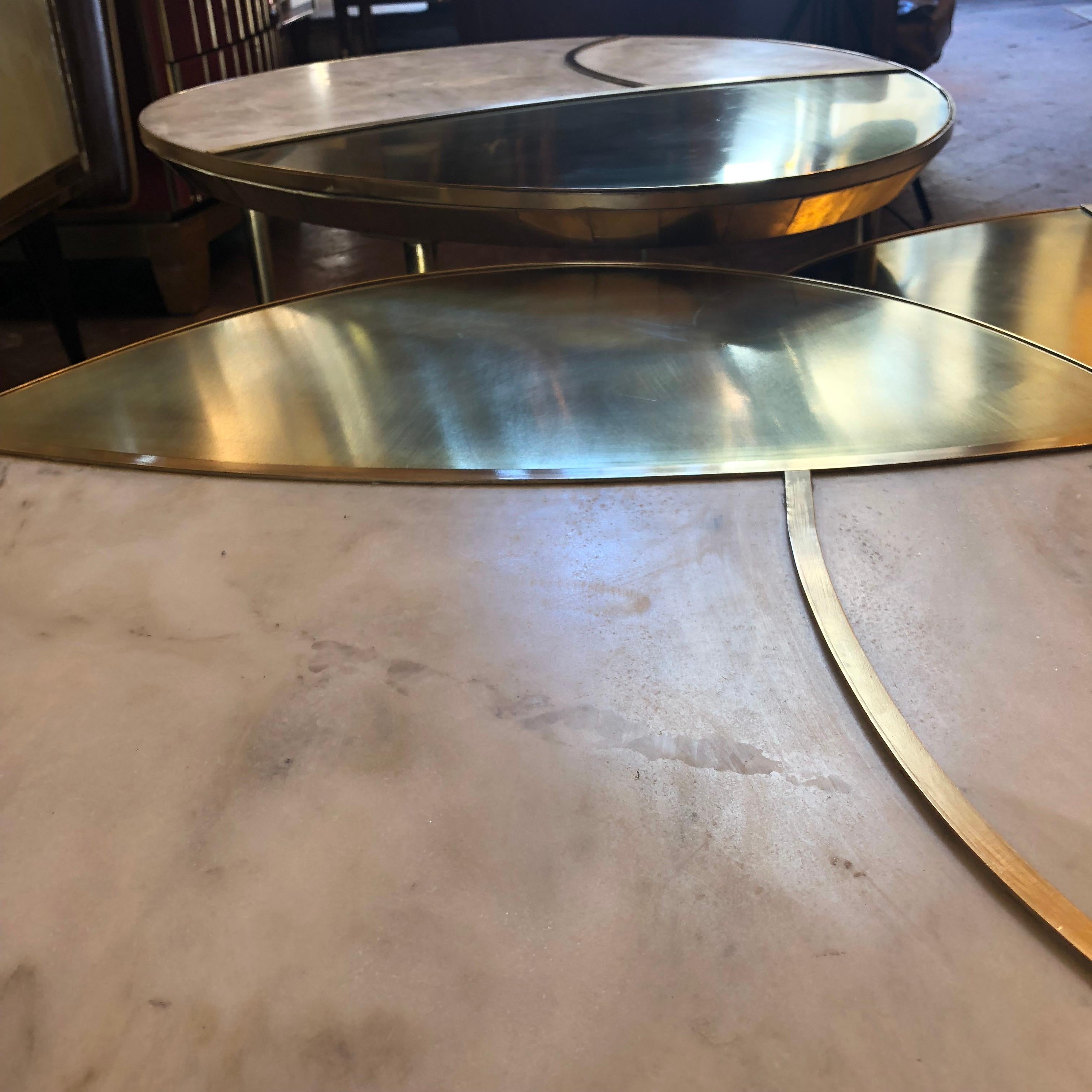 Mid-Century Modern Italian White Marble and Brass Set of Three Coffee Tables 1