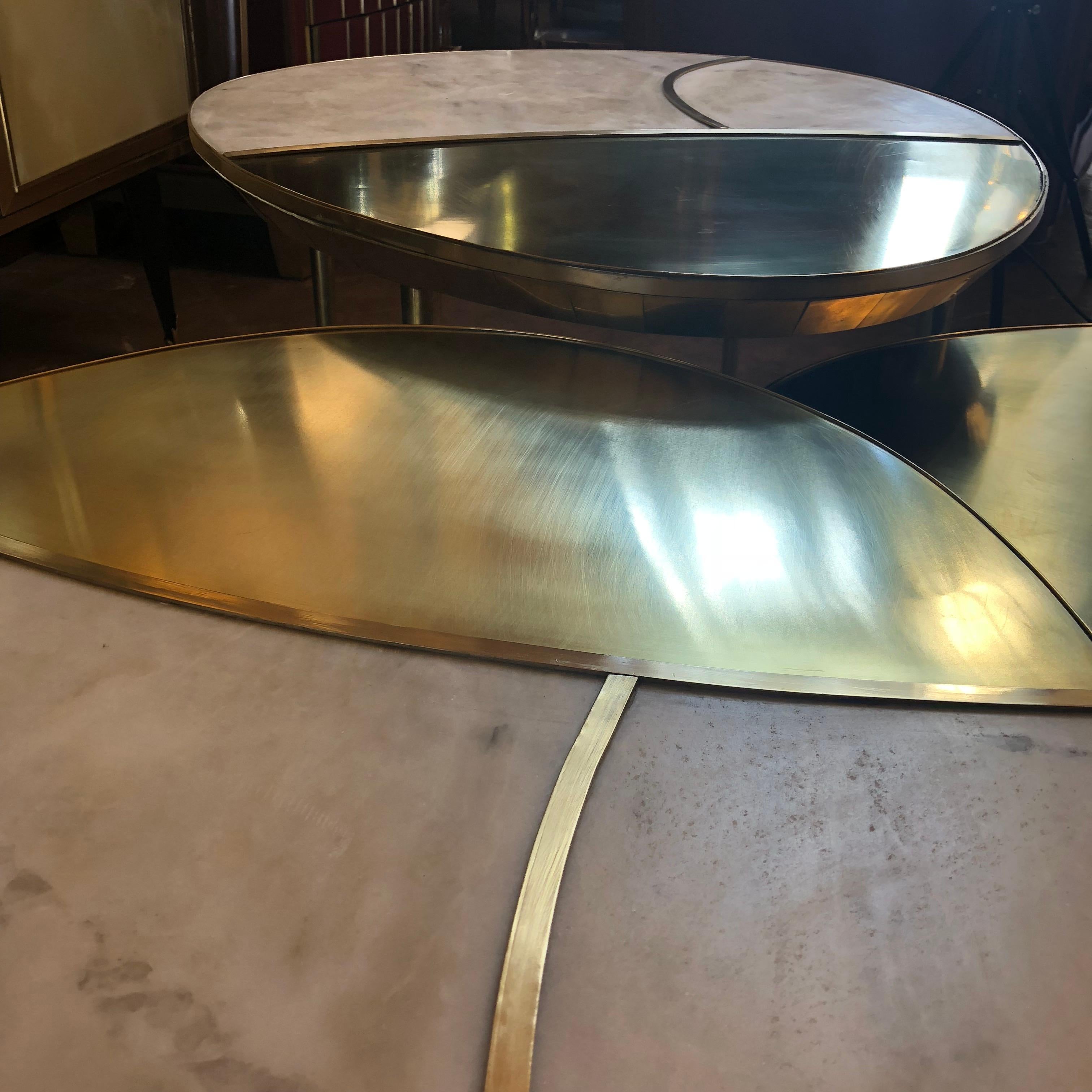 Mid-Century Modern Italian White Marble and Brass Set of Three Coffee Tables 4