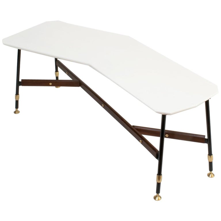 Mid-Century Modern Italian White Marble and Teak Coffee Table For Sale at  1stDibs