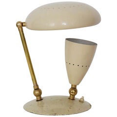 Mid-Century Modern Italian White Painted Metal and Brass Table Lamp, circa 1950