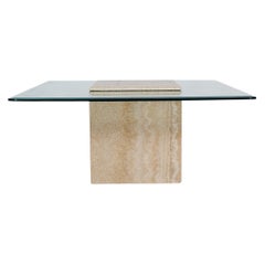 Mid-Century Modern Italian White Travertine Marble and Glass Cocktail Table