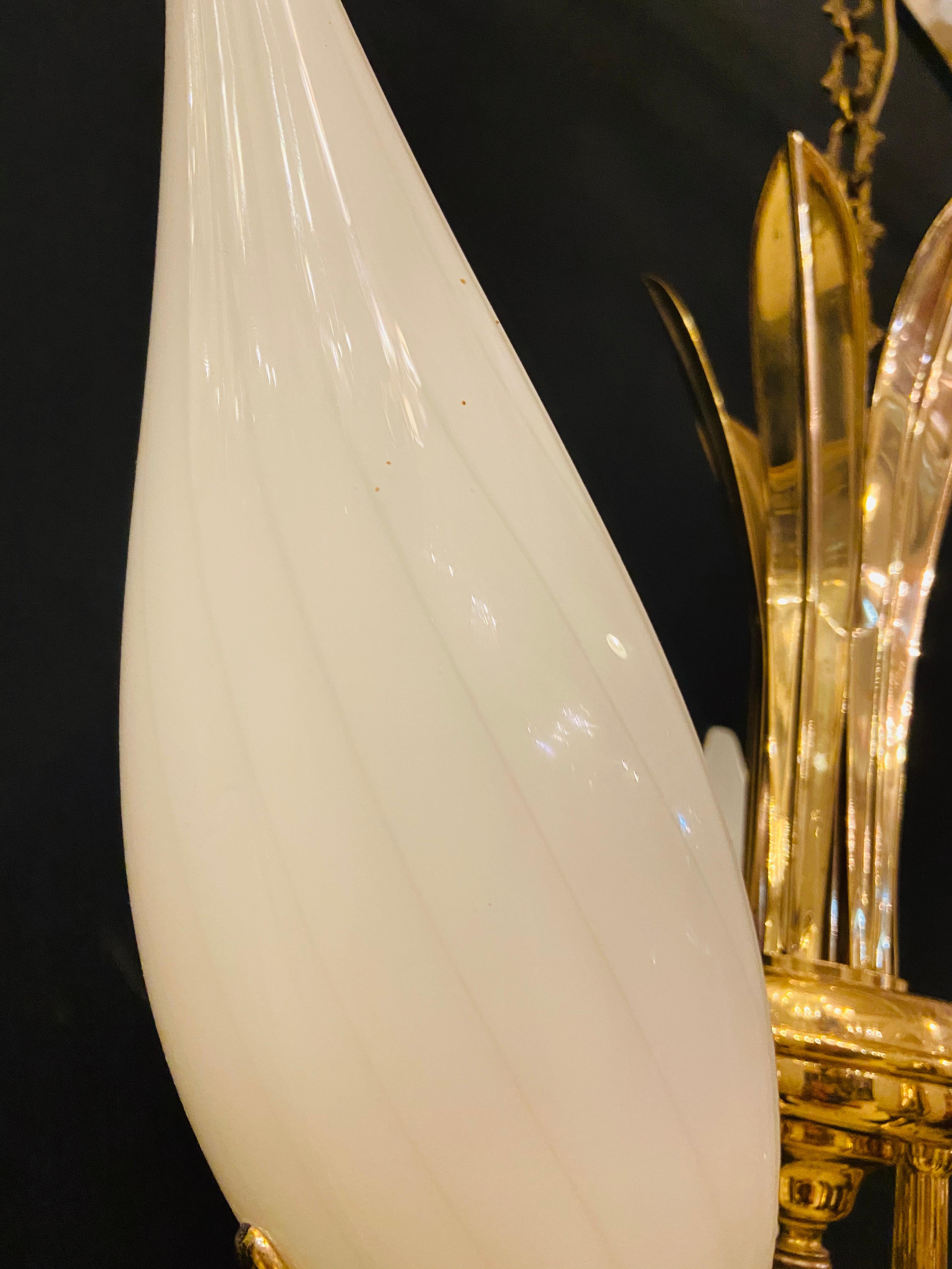 Mid-Century Modern Italian White Tulip Milk Glass Chandelier 6