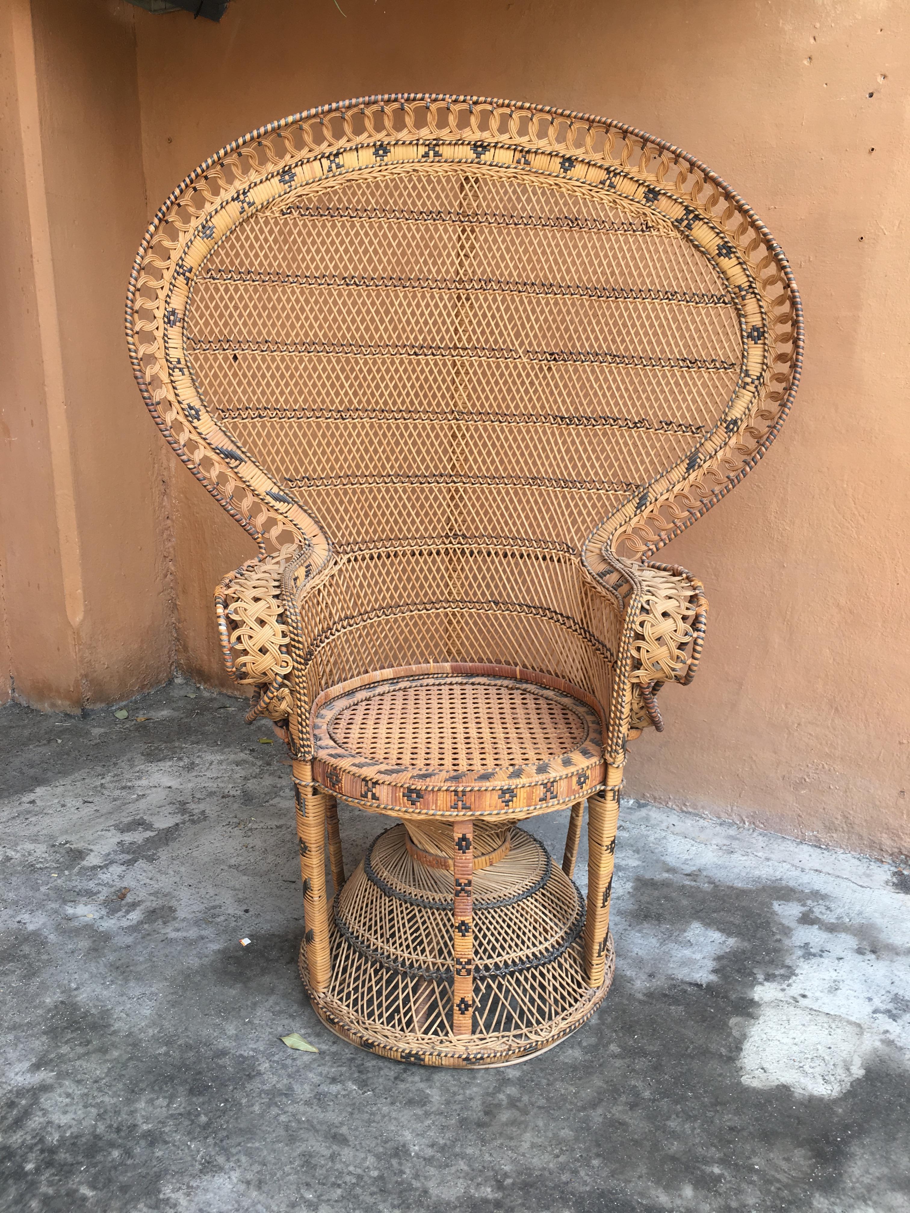 midcentury modern italian wicker and rattan "emanuelle" peacock chair  1970s