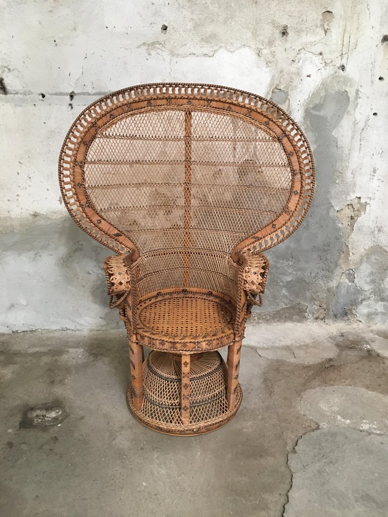 Mid-Century Modern Italian Wicker and Rattan "Emanuelle" Peacock Chair