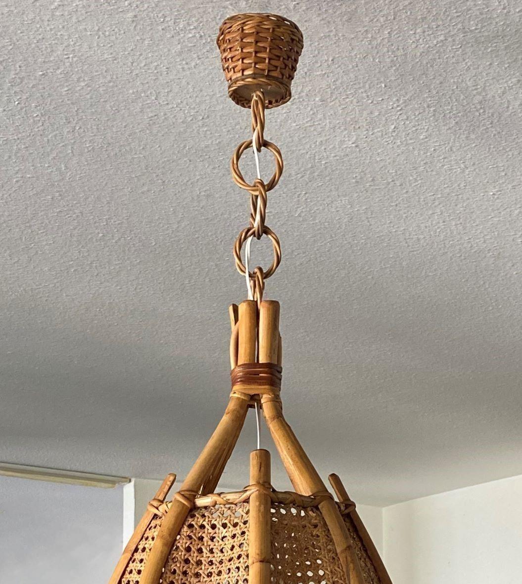 Italian Wicker, Bamboo and Ratan Pendant, 1960s For Sale 3