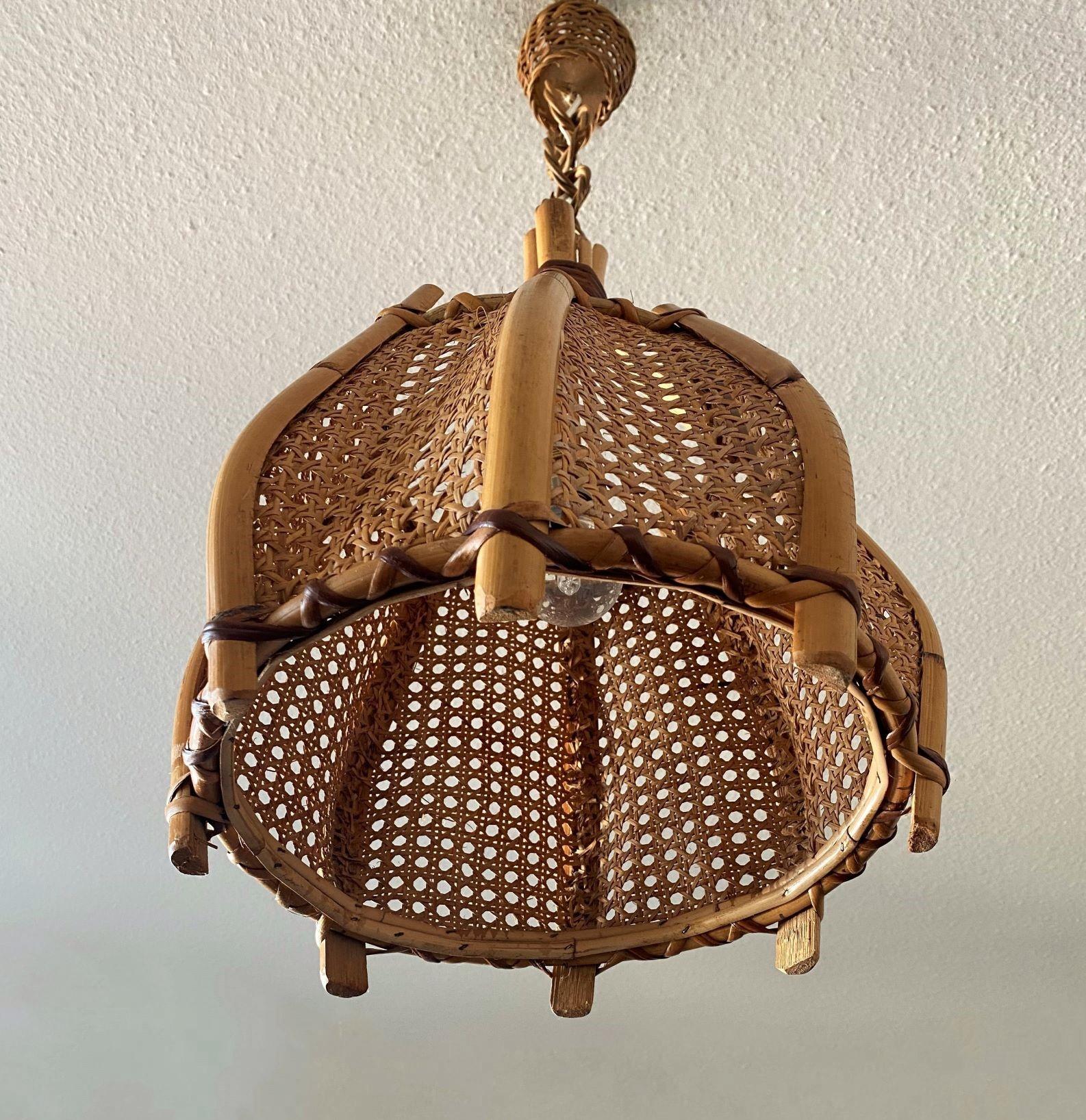 Italian Wicker, Bamboo and Ratan Pendant, 1960s For Sale 8