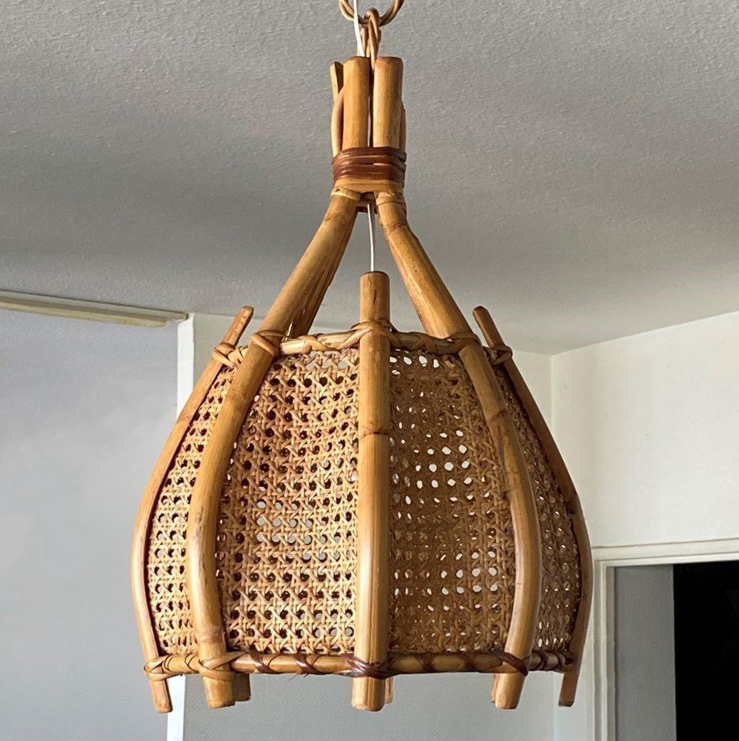 Italian Wicker, Bamboo and Ratan Pendant, 1960s In Good Condition For Sale In Frankfurt am Main, DE