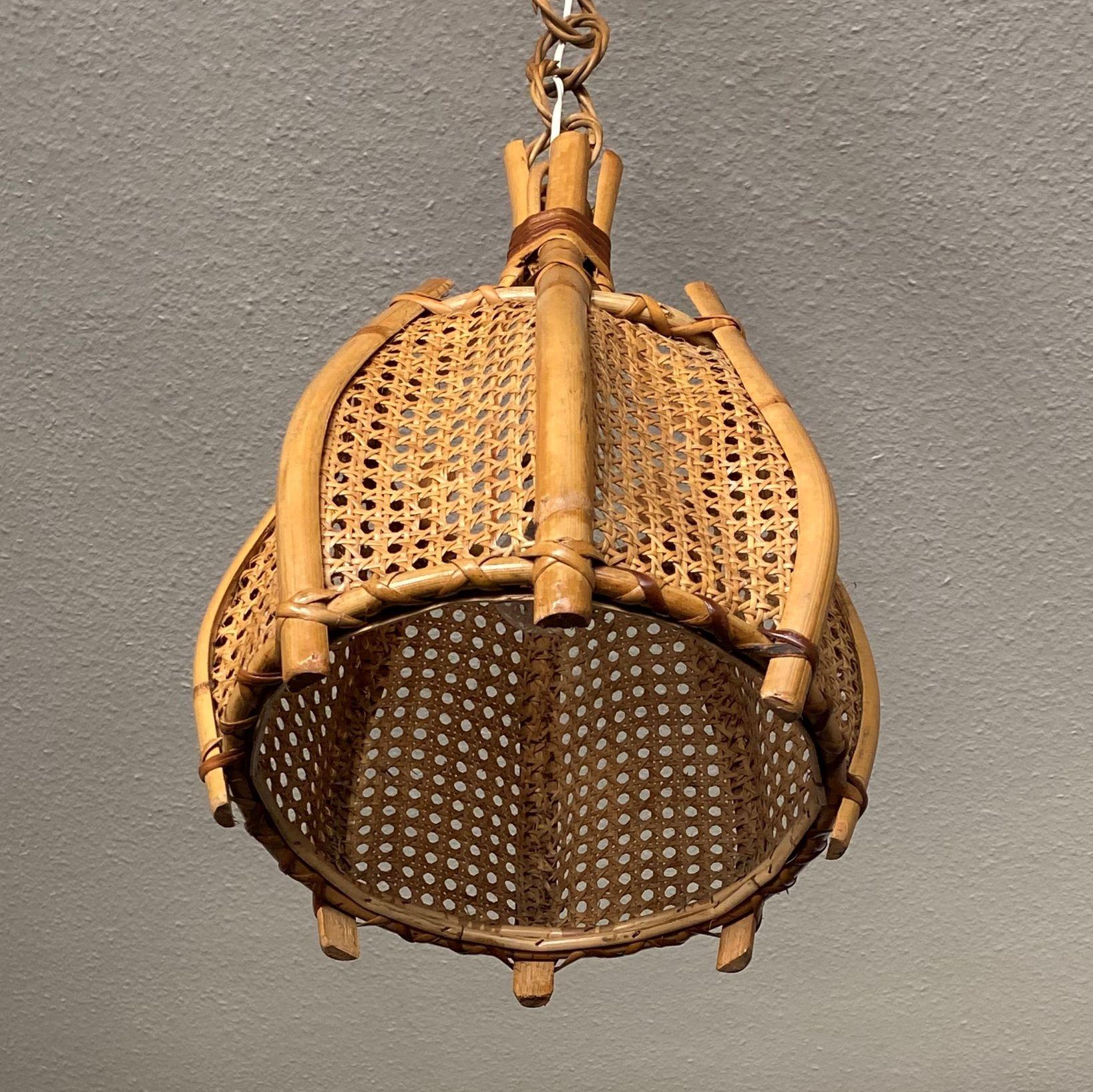 Rattan Italian Wicker, Bamboo and Ratan Pendant, 1960s For Sale