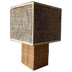 Lampada da tavolo italiana di mid-century modern in vimini, anni '60, Italia