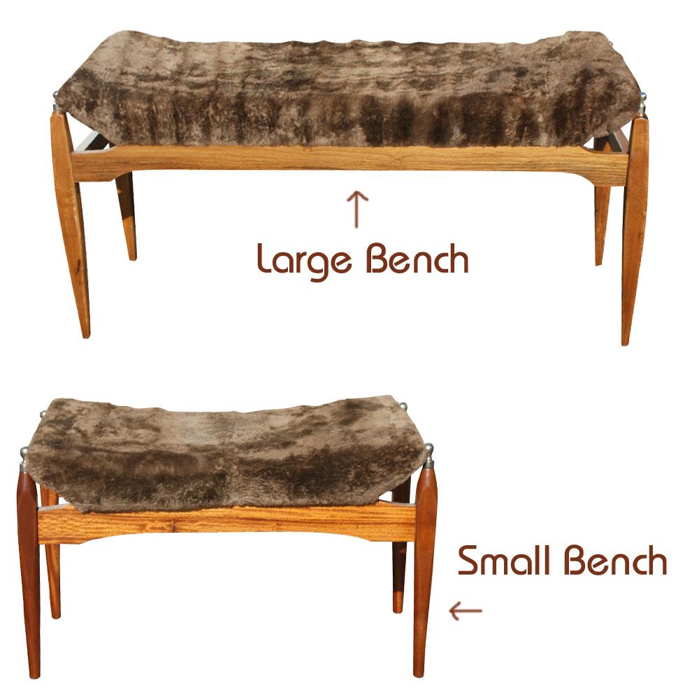 Mid-Century Modern Italian wood bench with faux fur 
Stylish brown faux fur upholstery 
Wood with metal feet.

Measures: 26.25