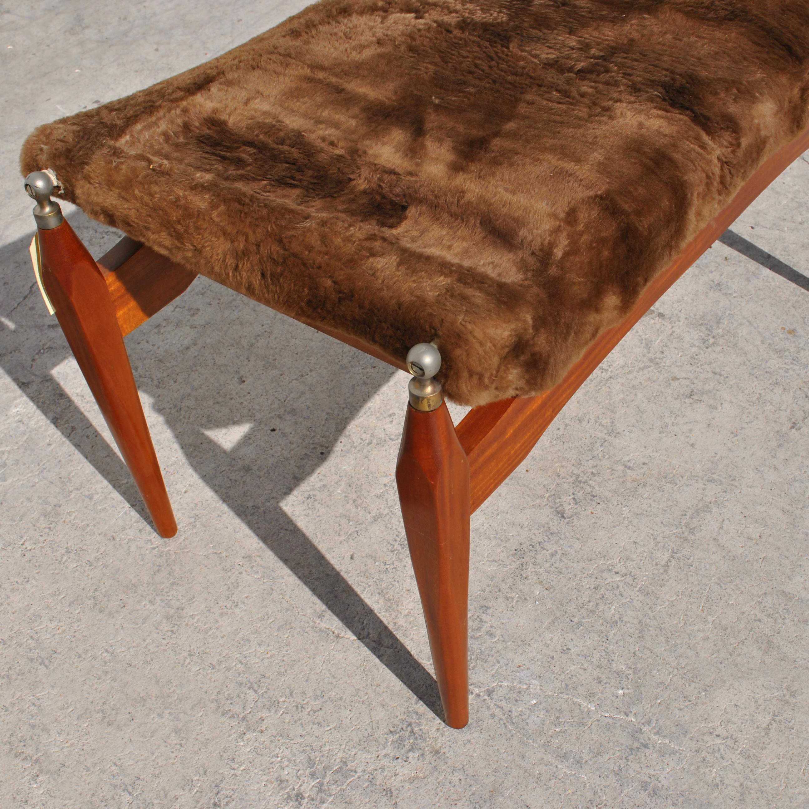 Faux Fur Mid-Century Modern Italian Wood Bench