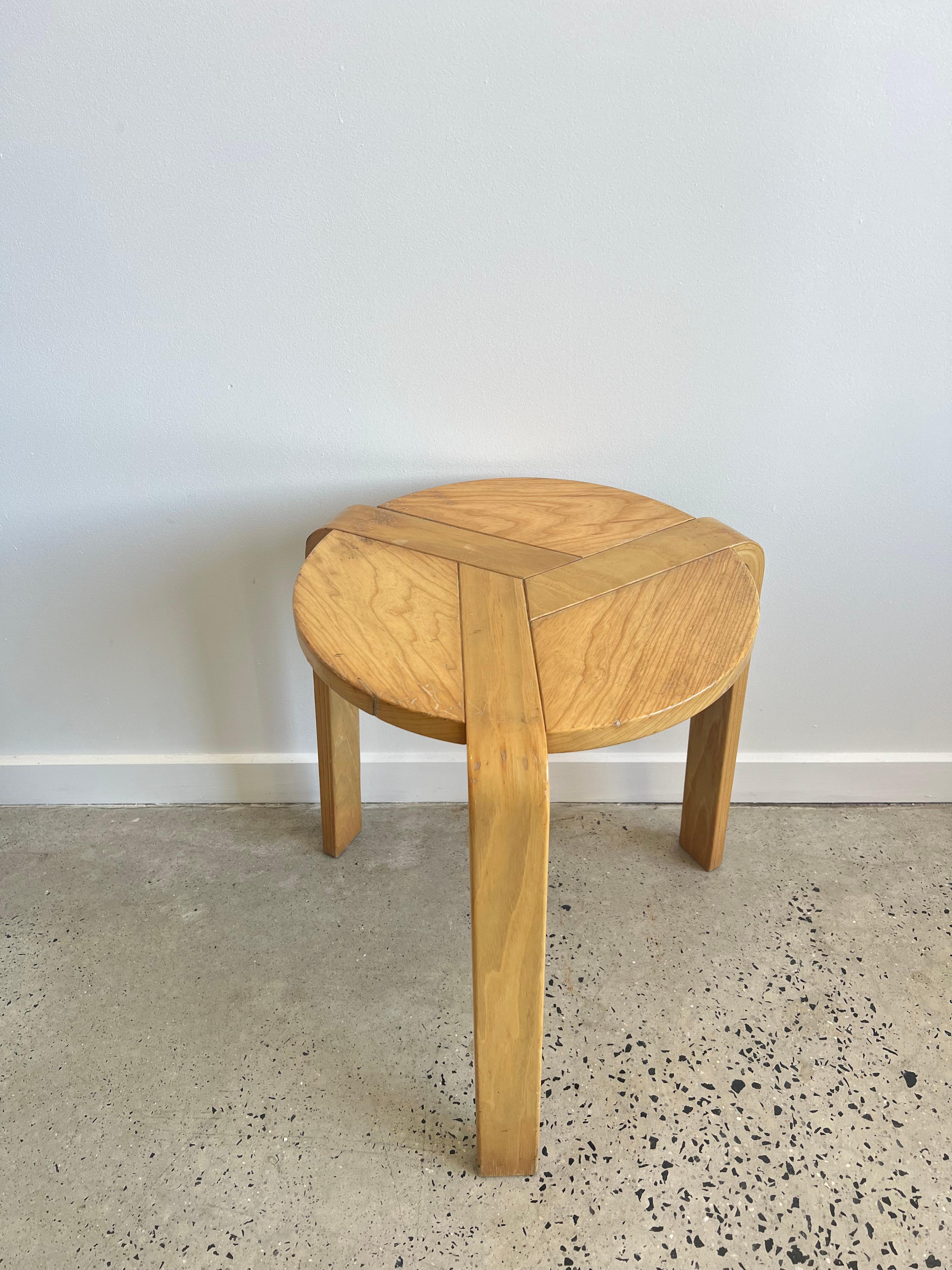 Hand-Carved Mid-Century Modern Italian Wood Stool by A.Simoni & G. Del Piero for Olive S.R.L