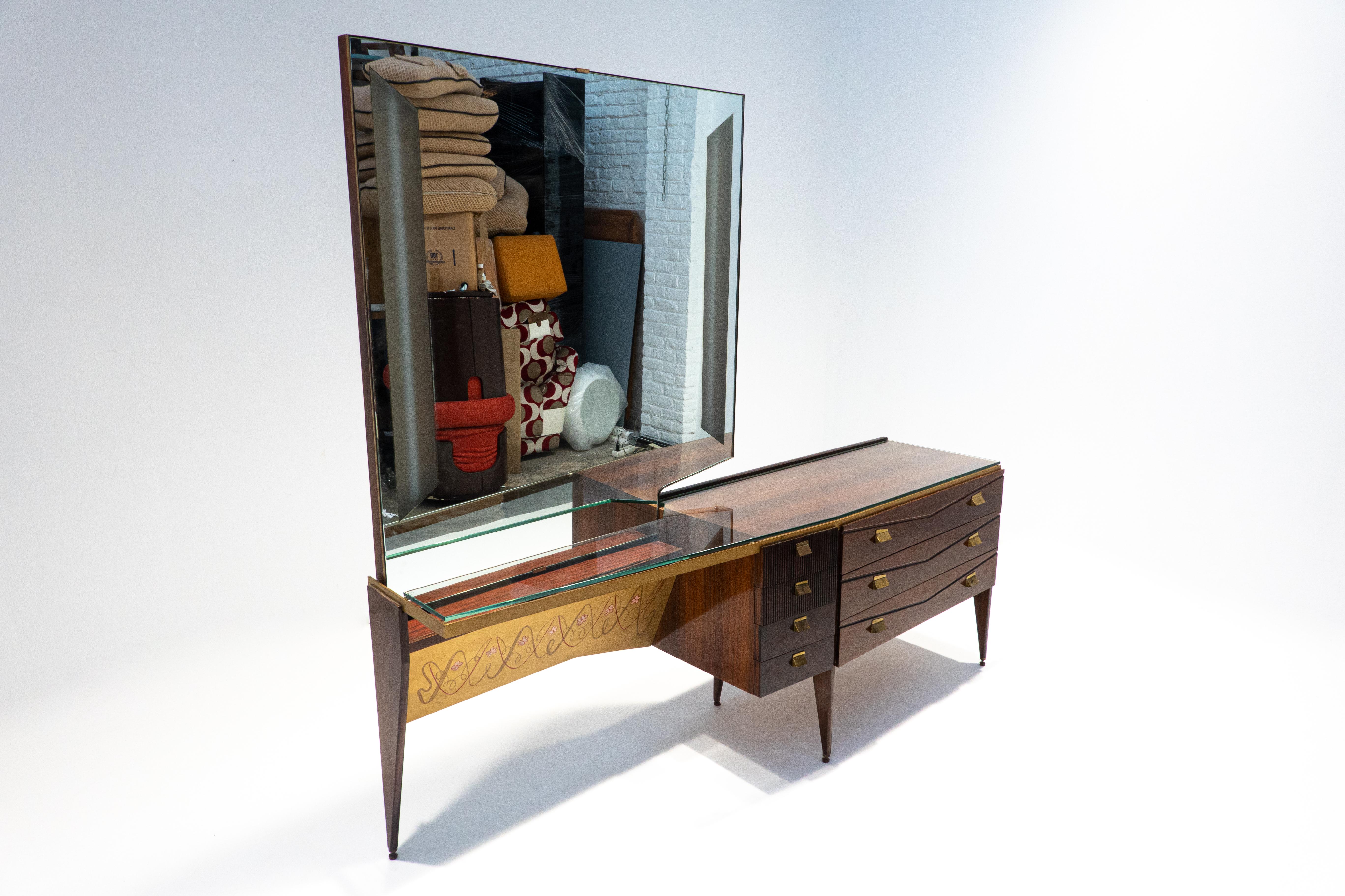 Mid-Century Modern Italian Wooden Dressing Table with Lightning Mirror, 1960s For Sale 7