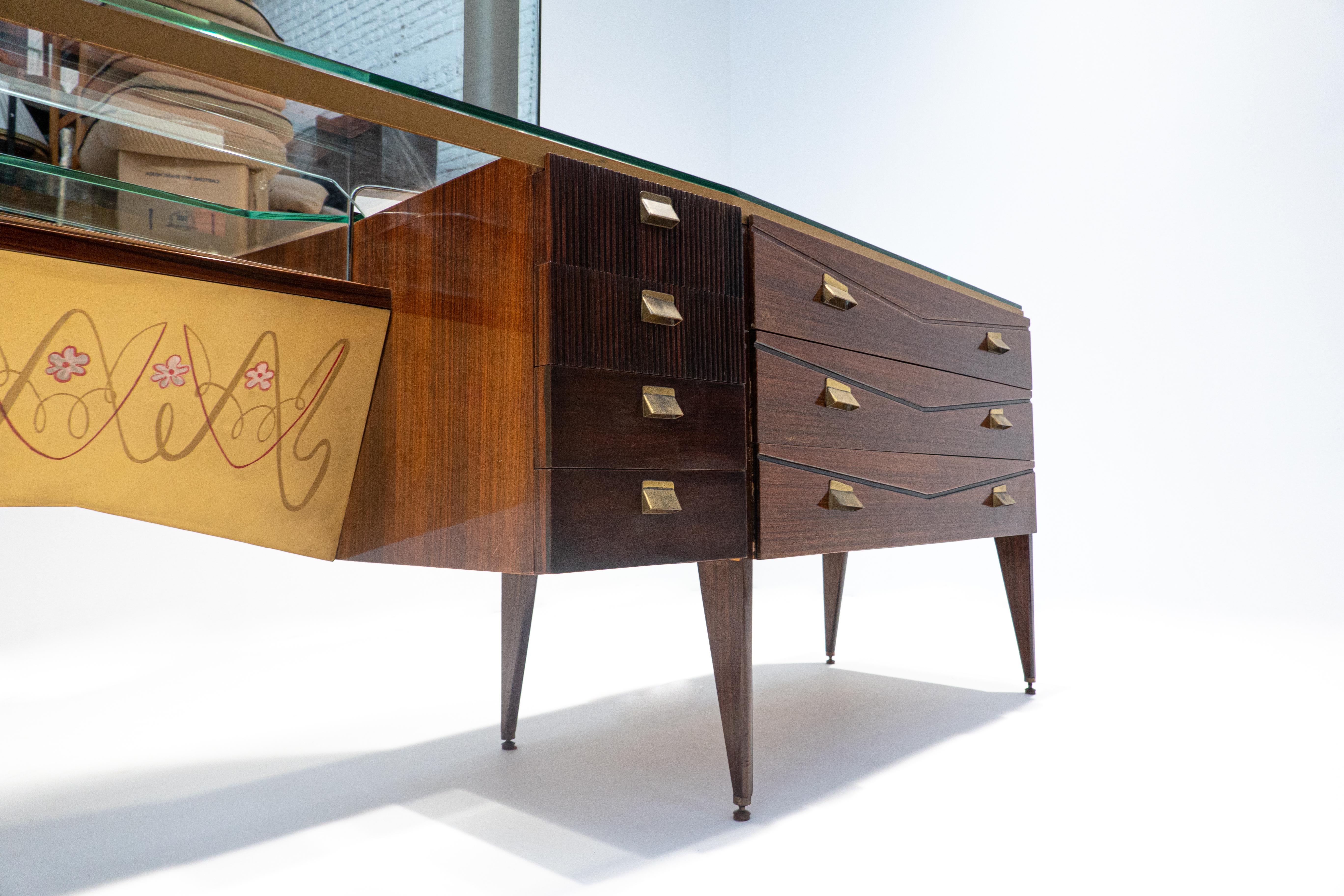 Mid-Century Moderner italienischer Holz-Schminktisch mit Leuchtspiegel, 1960er Jahre im Angebot 1