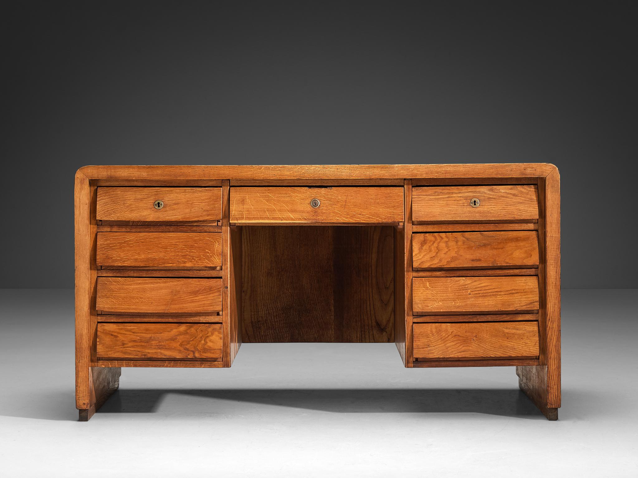 Mid-20th Century Mid-Century Modern Italian Writing Desk in Oak with Green Top