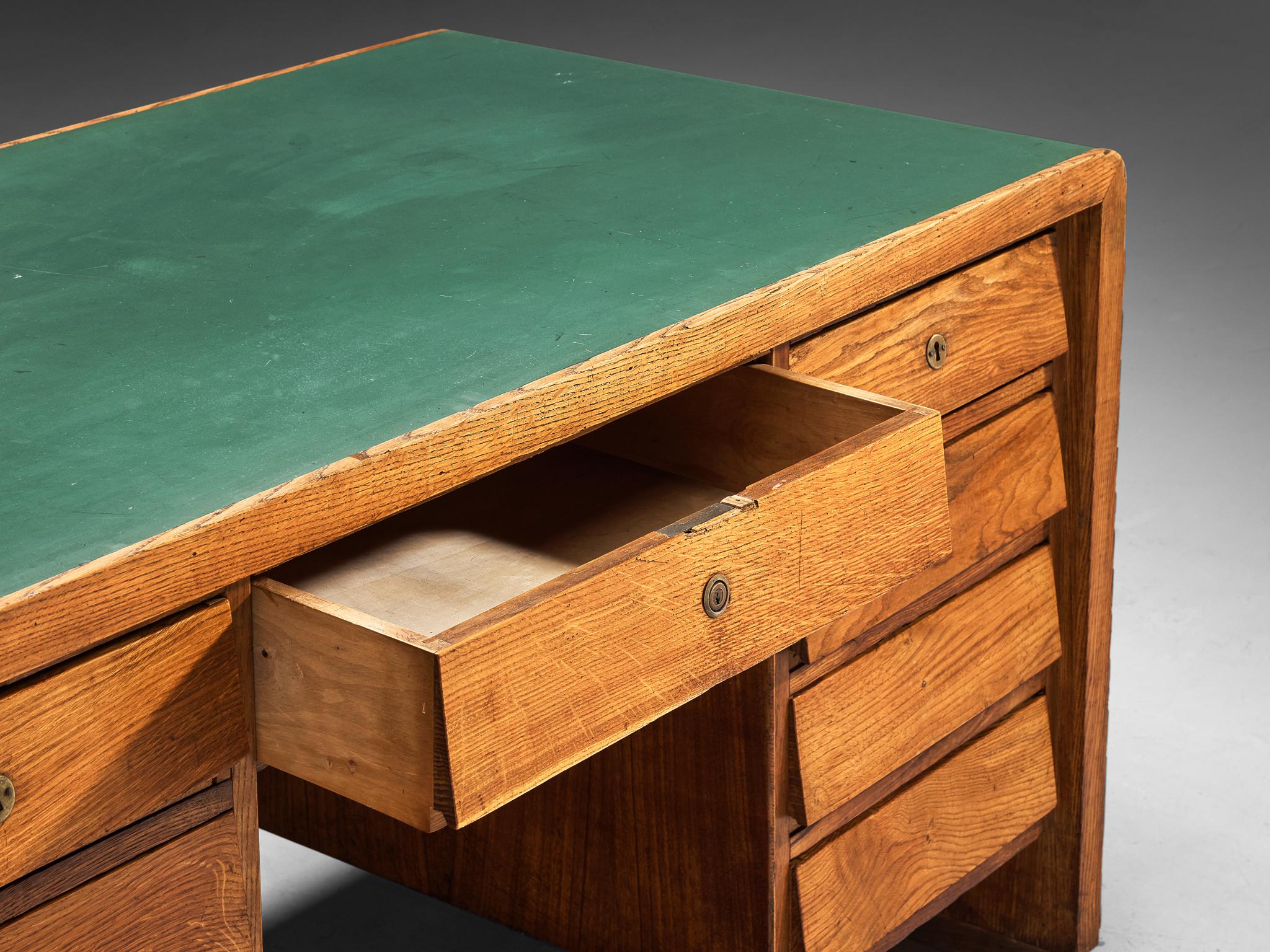 Mid-Century Modern Italian Writing Desk in Oak with Green Top 3