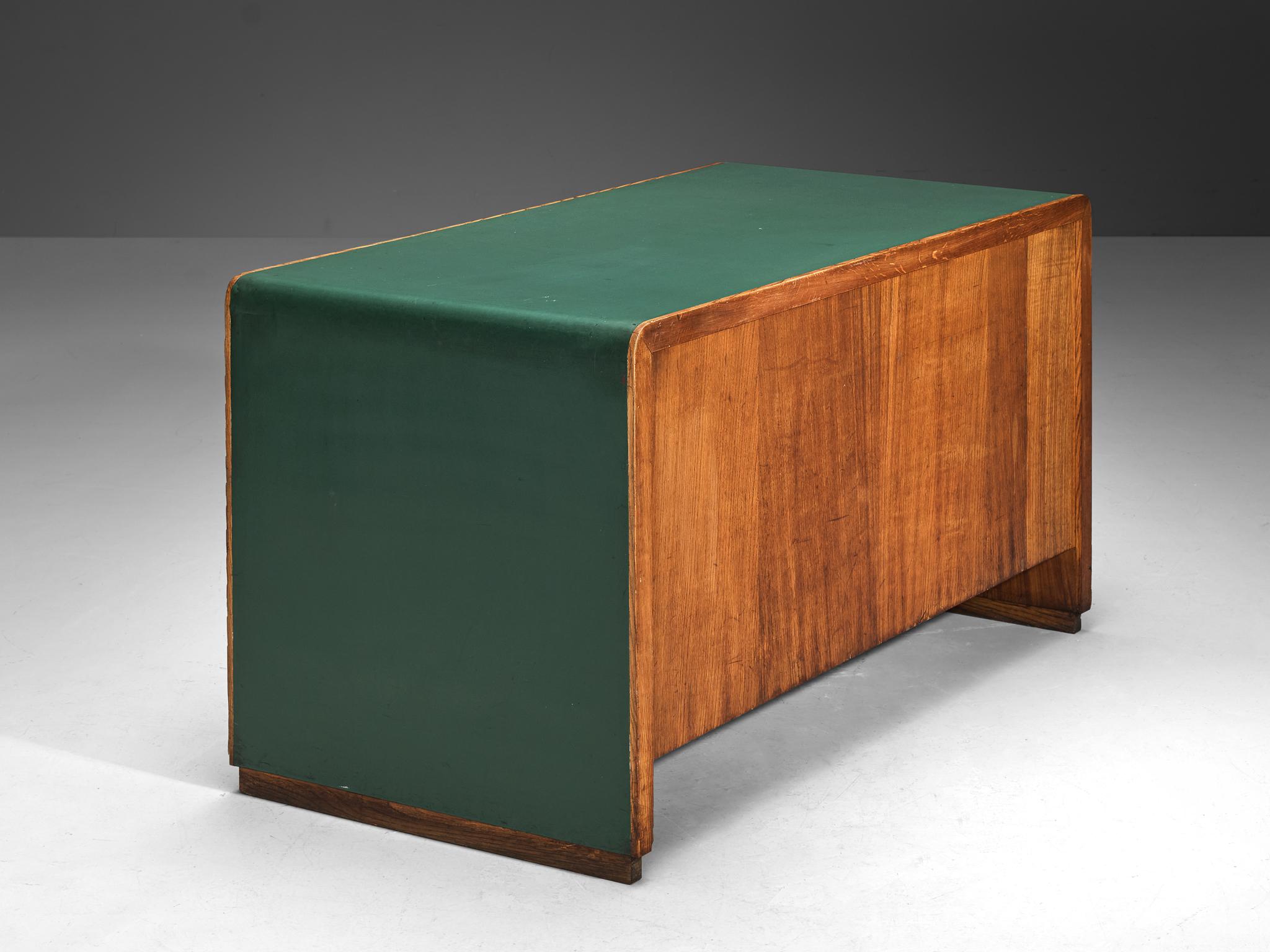 Mid-Century Modern Italian Writing Desk in Oak with Green Top 4