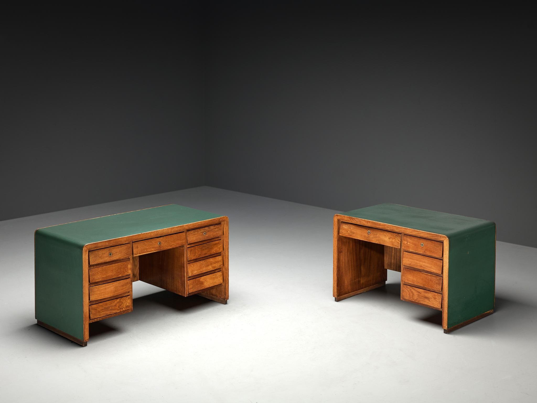 Mid-Century Modern Italian Writing Desk in Oak with Green Top 5