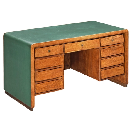 Mid-Century Modern Italian Writing Desk in Oak with Green Top