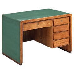 Mid-Century Modern Italian Writing Desk in Oak with Green Top 