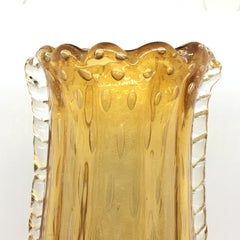 Mid-Century Modern Italian yellow and gold Murano Glass Vase 1970