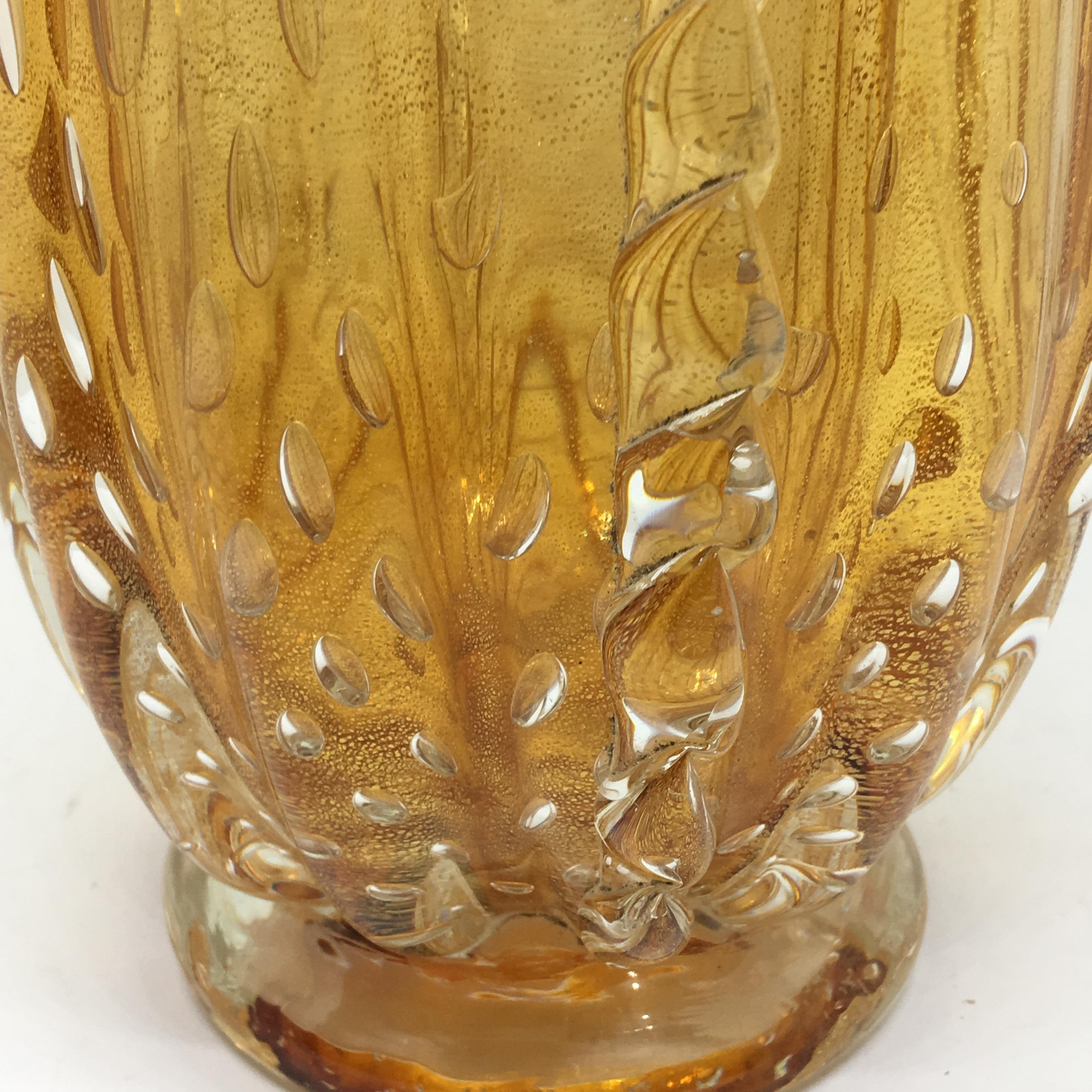 Mid-Century Modern Italian yellow and gold Murano Glass Vase 1970 1