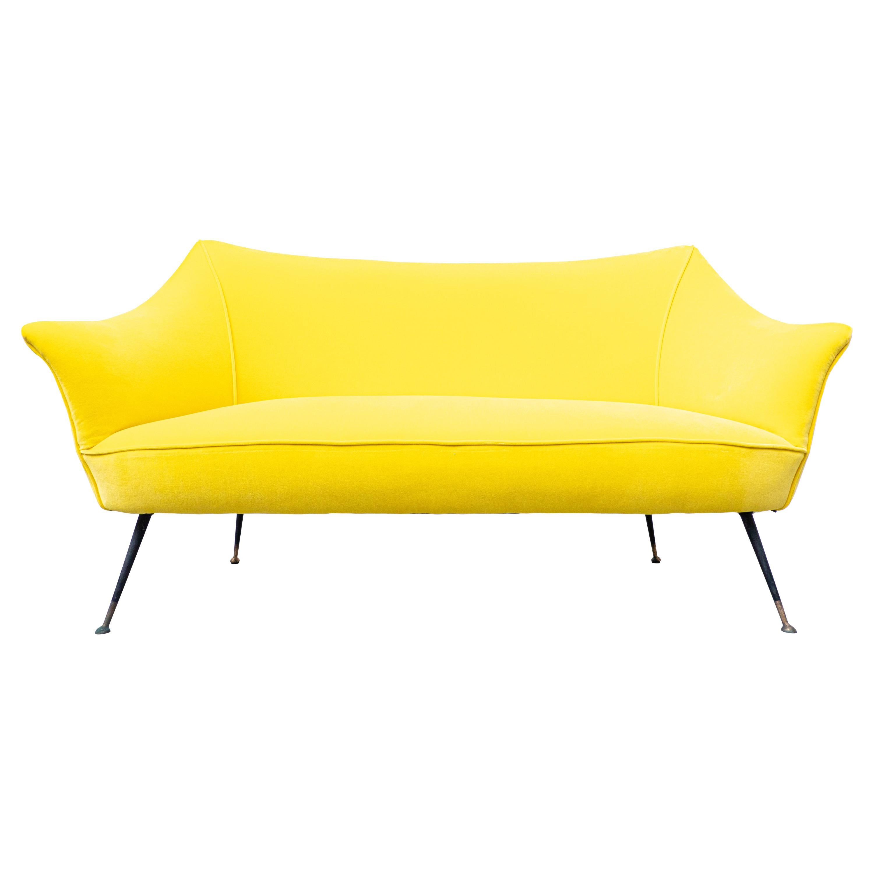  Mid-Century Modern Italian Yellow Fabric Sofa, 1960s