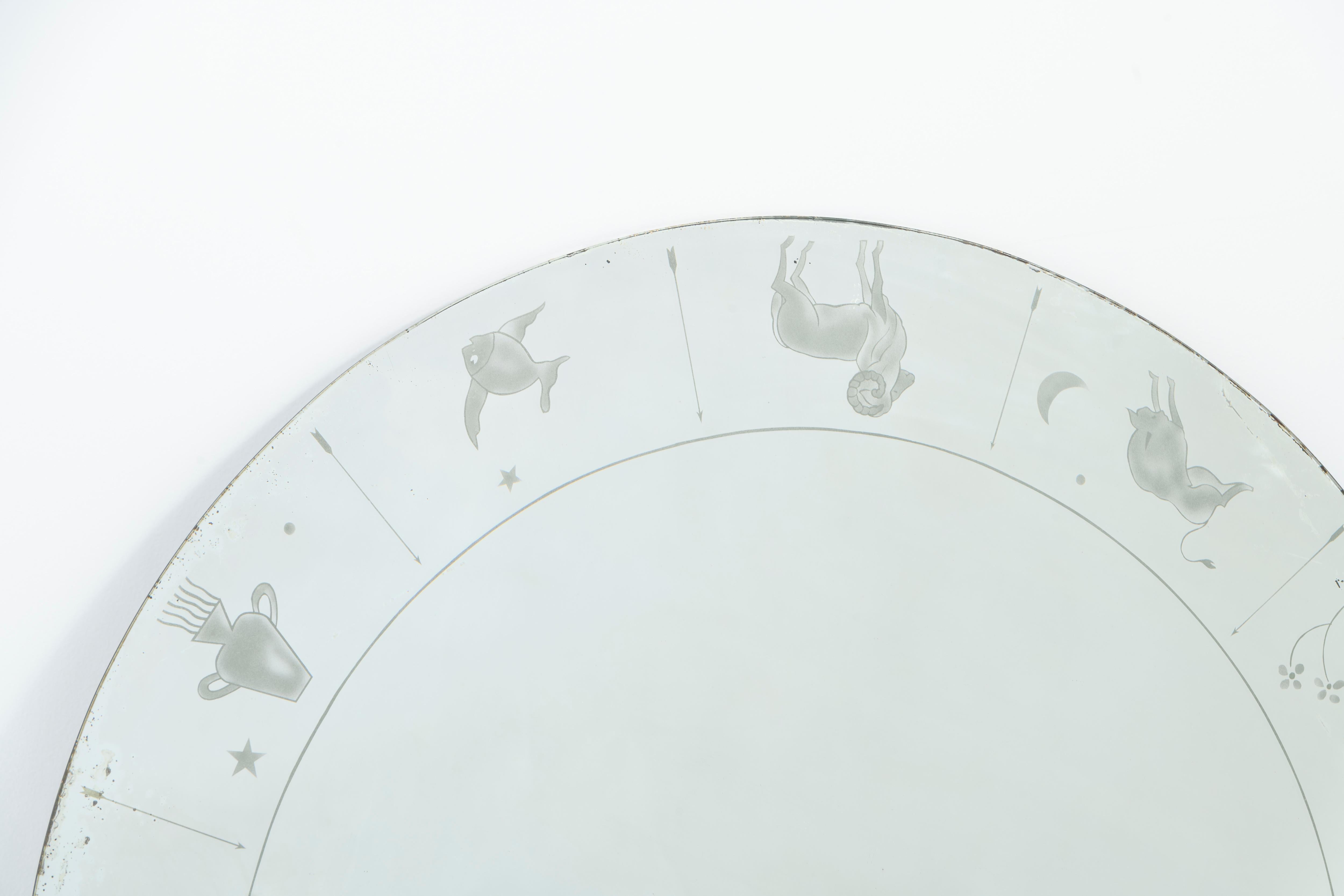 Etched Mid-Century Modern Italian Zodiac Mirror