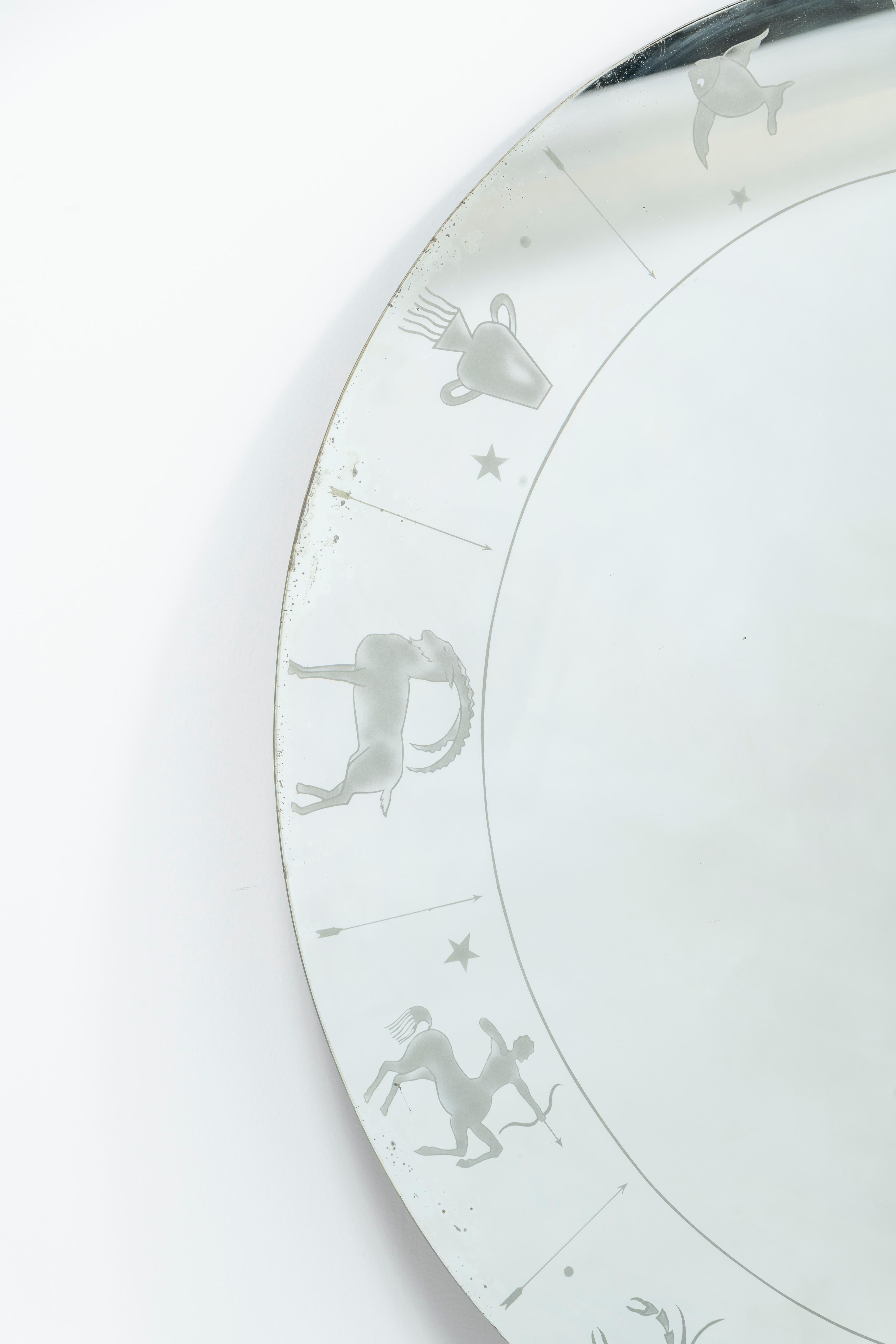 Realizzato con acquaforte Specchio zodiacale italiano moderno di metà secolo