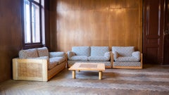 Mid-Century Modern Italien Wooden Rattan Set of 2 Sofas and Chair, Italy 1970s