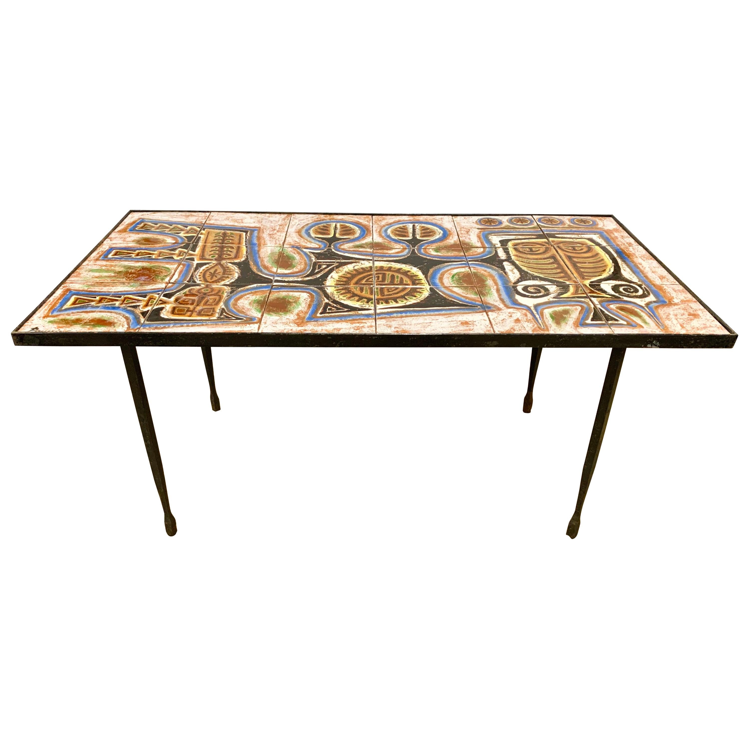 Mid-Century Modern Italy Signed Poussini Tile Table Coffee Cocktail