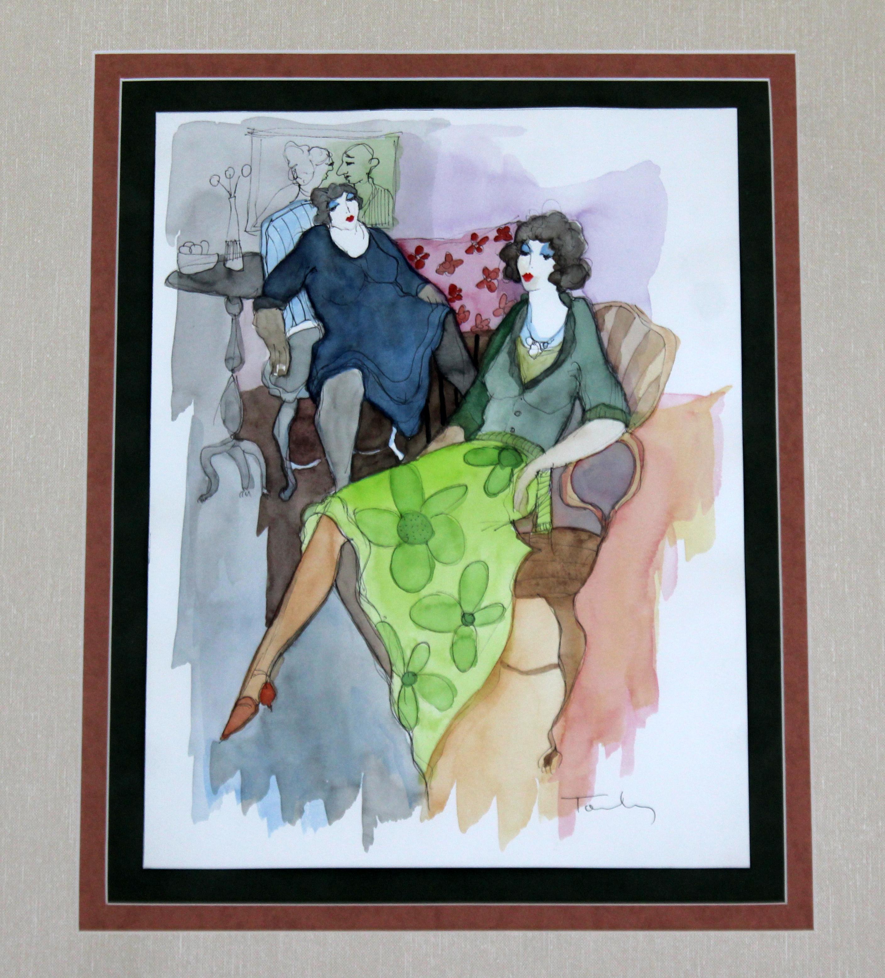 For your consideration is a splendid unique watercolor and mixed media on wove paper, signed by artist in gray bronze toned frame,
