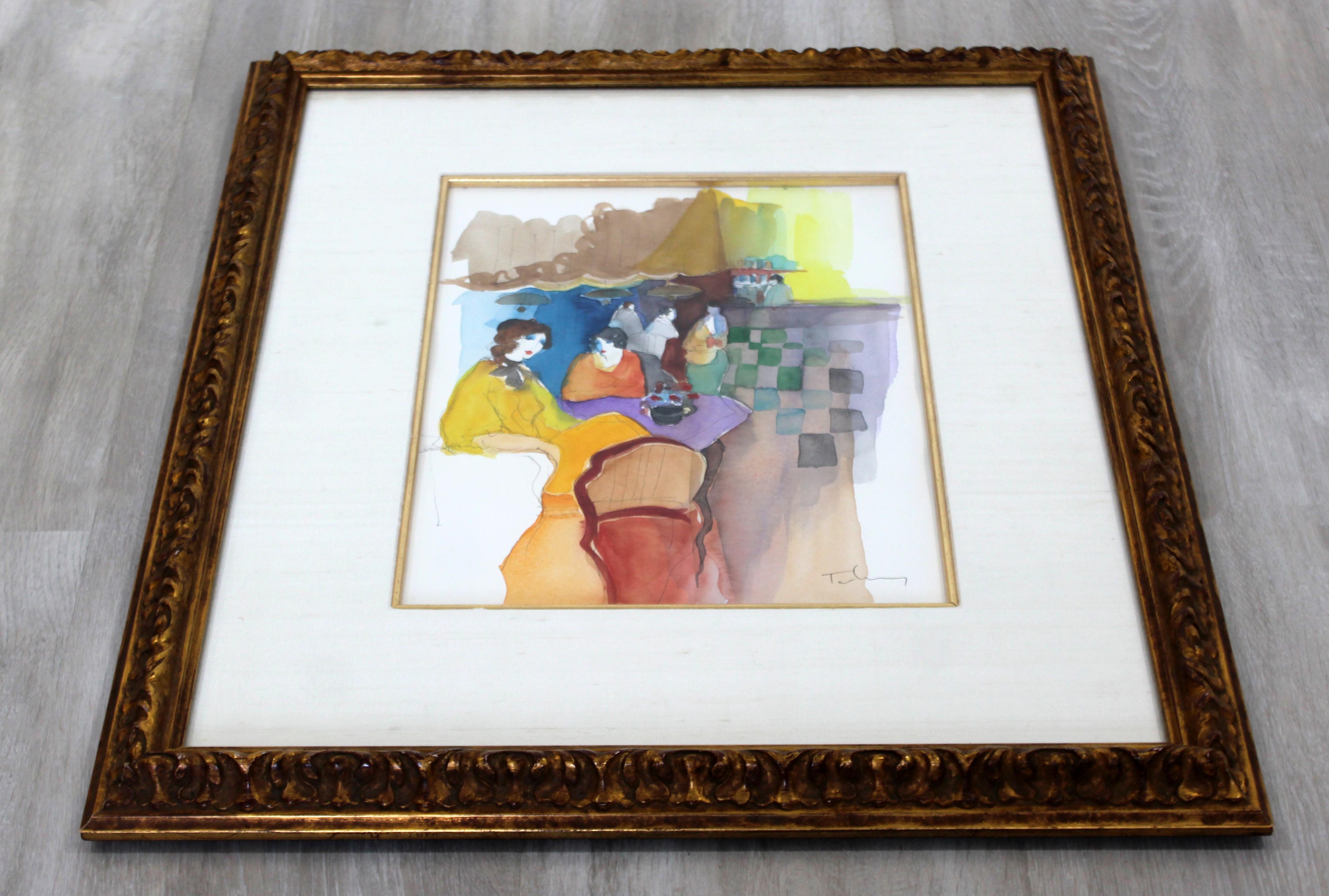 Mid-Century Modern Unique Itzchak Tarkay Watercolor Mixed Media Original Best Friends