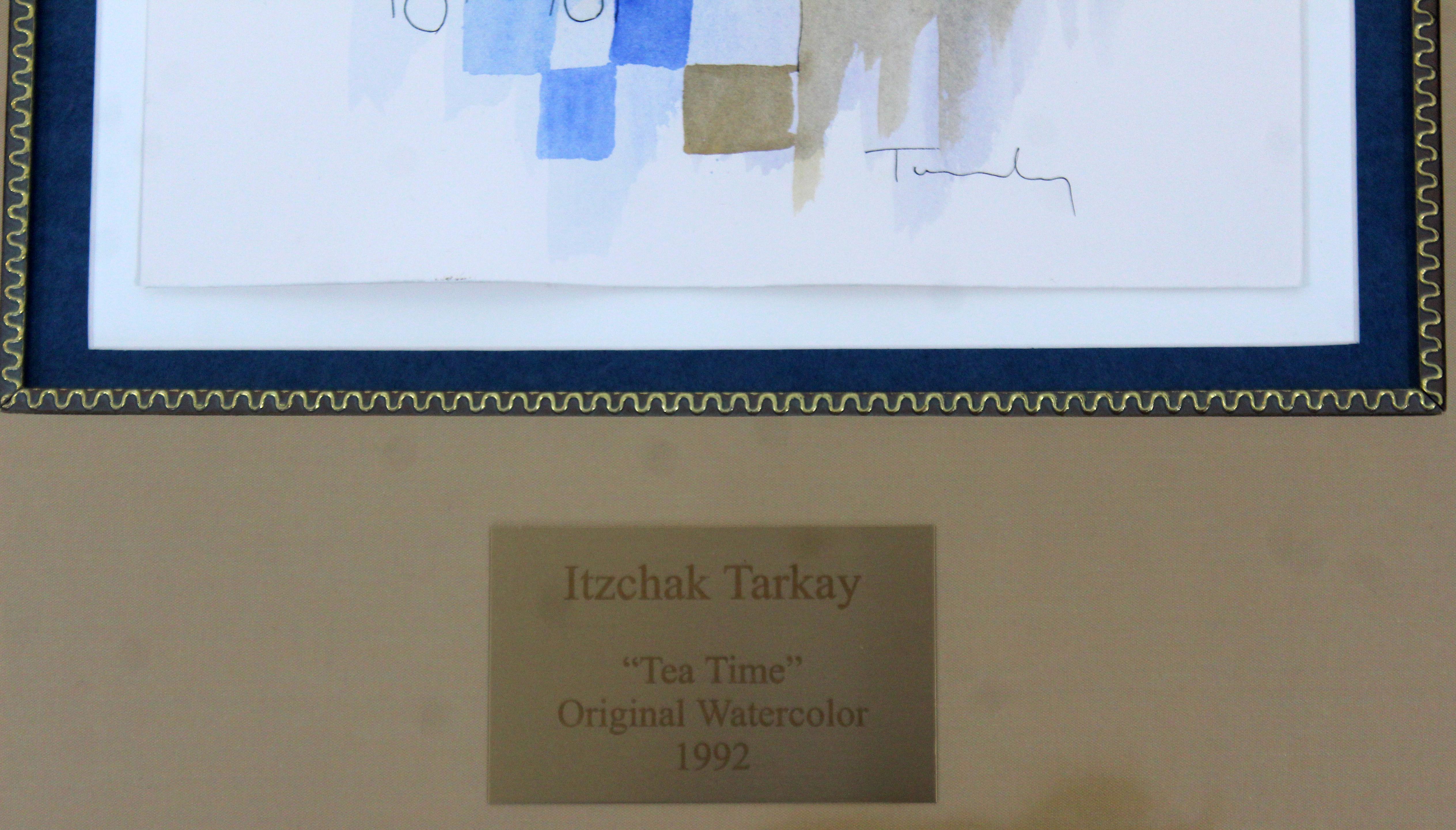 Mid-Century Modern Unique Itzchak Tarkay Watercolor Mixed Media Original Tea Time