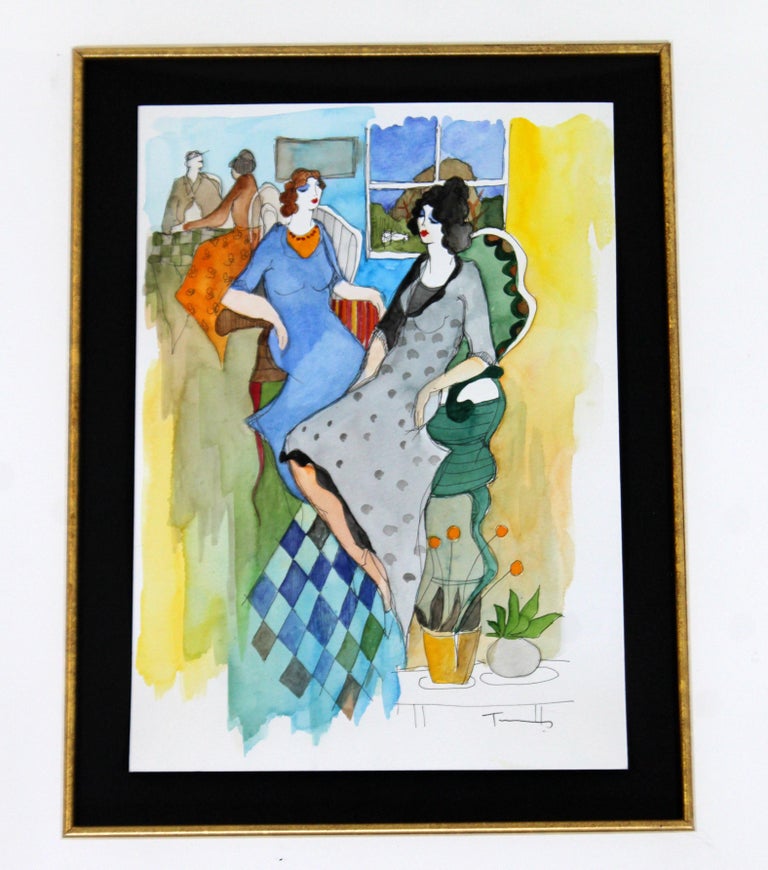 MidCentury Modern Itzchak Tarkay Watercolor MixedMedia Original