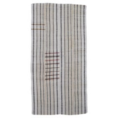 Mid-Century Modern Ivory and Black Vertical Striped Kilim 6'10''x13'9''