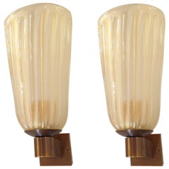 Neoclassical Mid-Century Modern Ivory Murano Glass Sconces Barovier, Italy 1970 