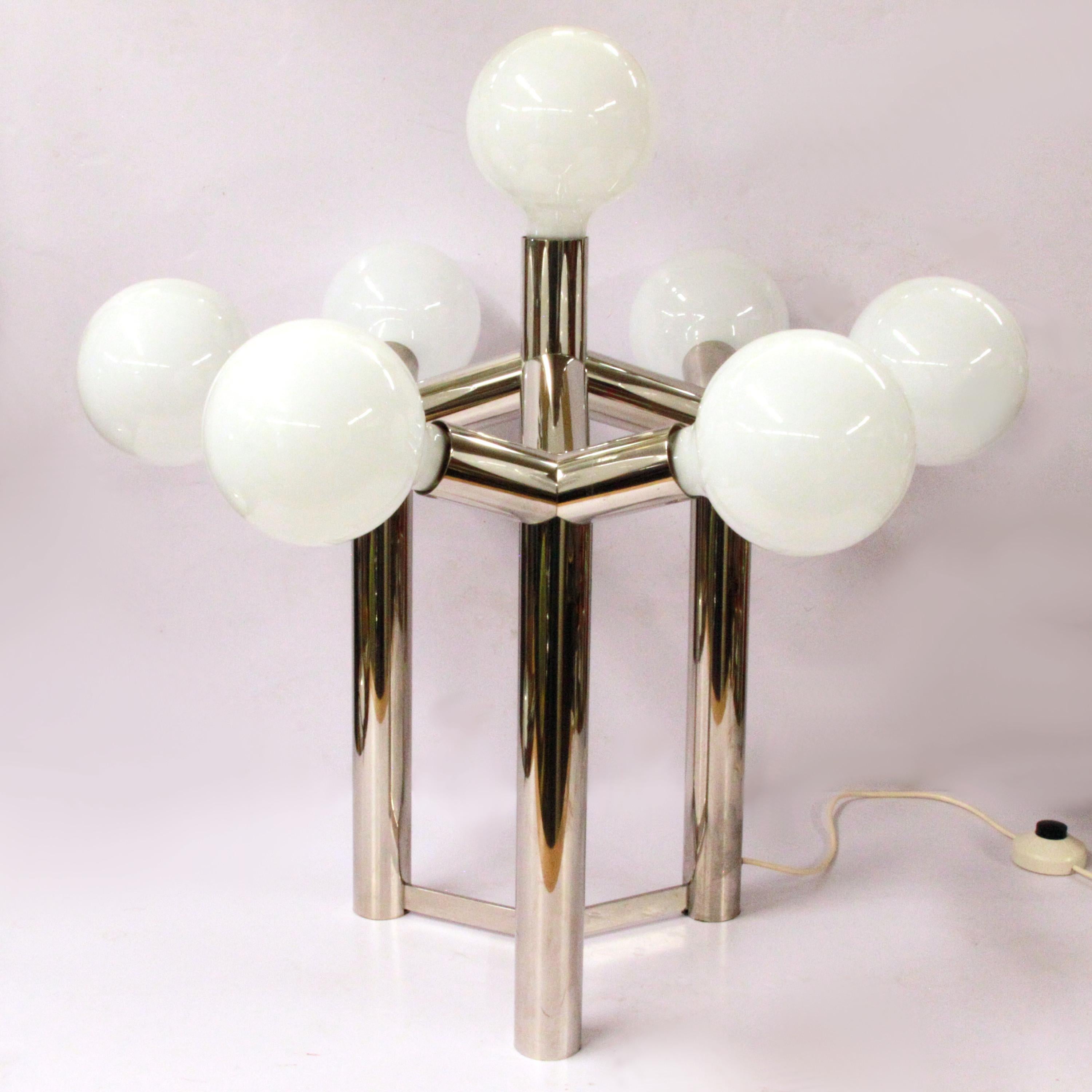 Austrian Mid Century Modern J. T. Kalmar Franken KG Atomic 7 Chrome Table Lamp For Sale