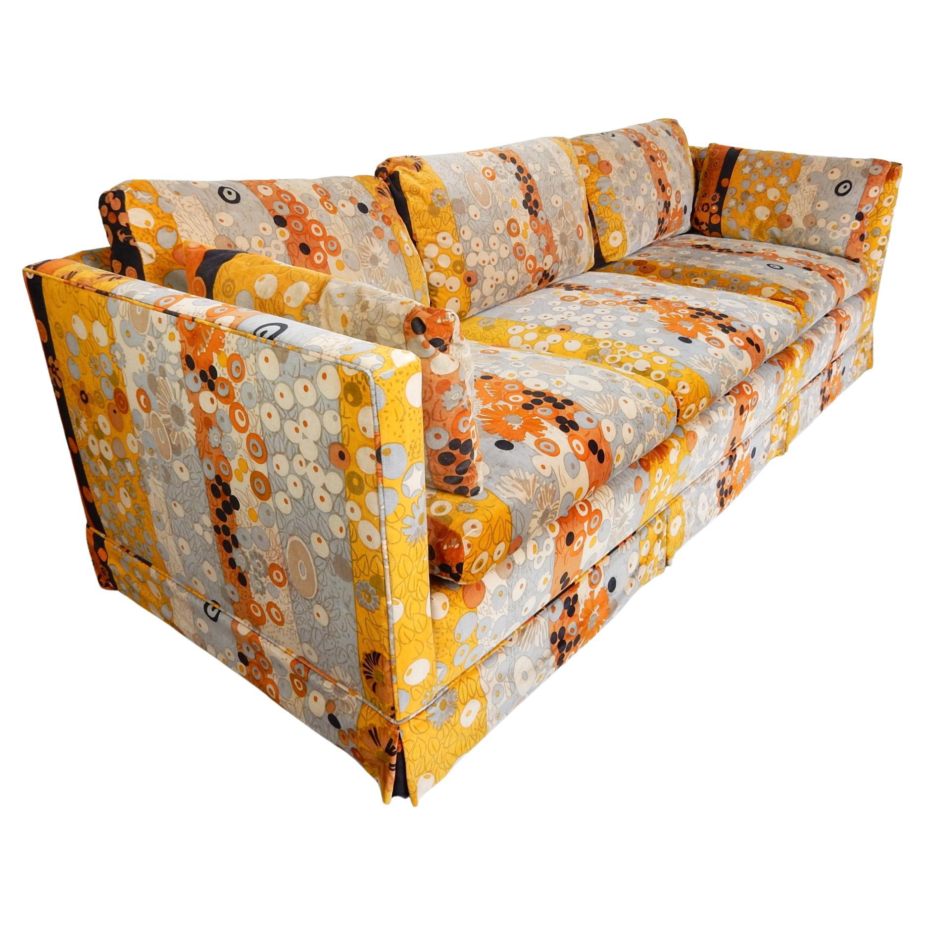 American Mid-Century Modern Jack Lenor Larsen ~Primavera~ Velvet Sofa & Ottomans