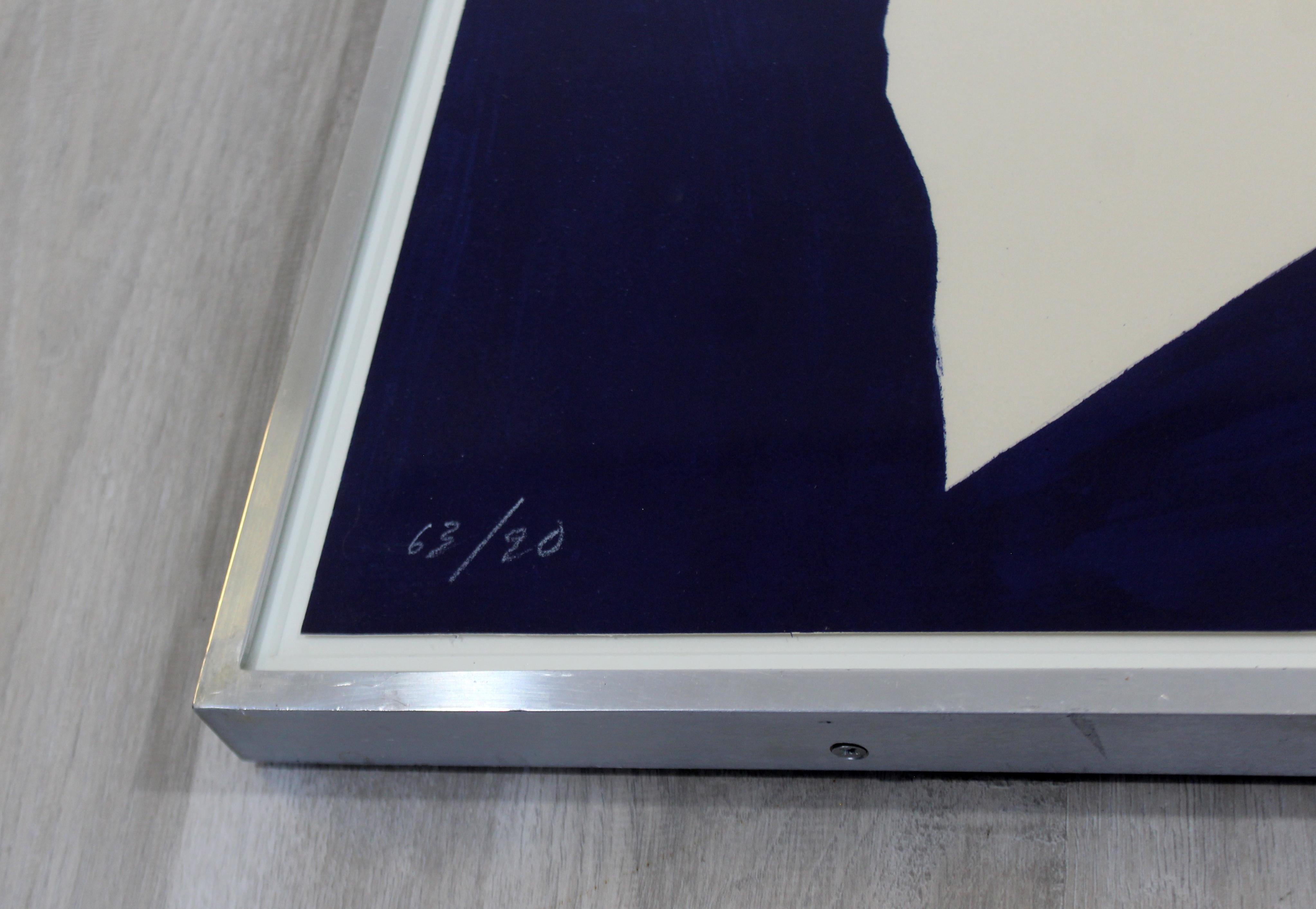 Mid-Century Modern Jack Youngerman Framed Signed White on Blue Lithograph, 1960s In Good Condition In Keego Harbor, MI