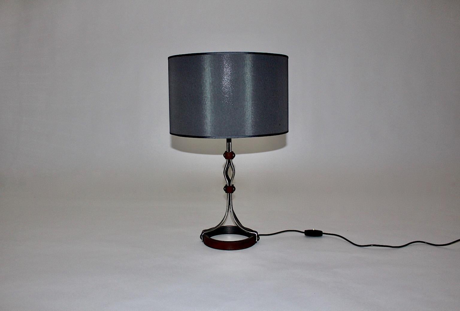 Mid-Century Modern Jacques Adnet Iron Leather Table Lamp France 1950s For Sale 5