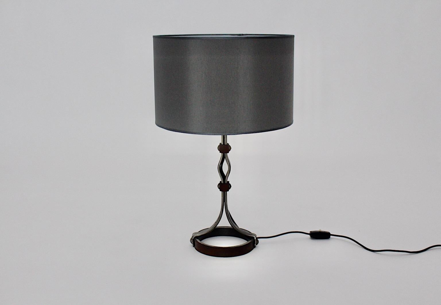 Mid-Century Modern Jacques Adnet Iron Leather Table Lamp France 1950s For Sale 6