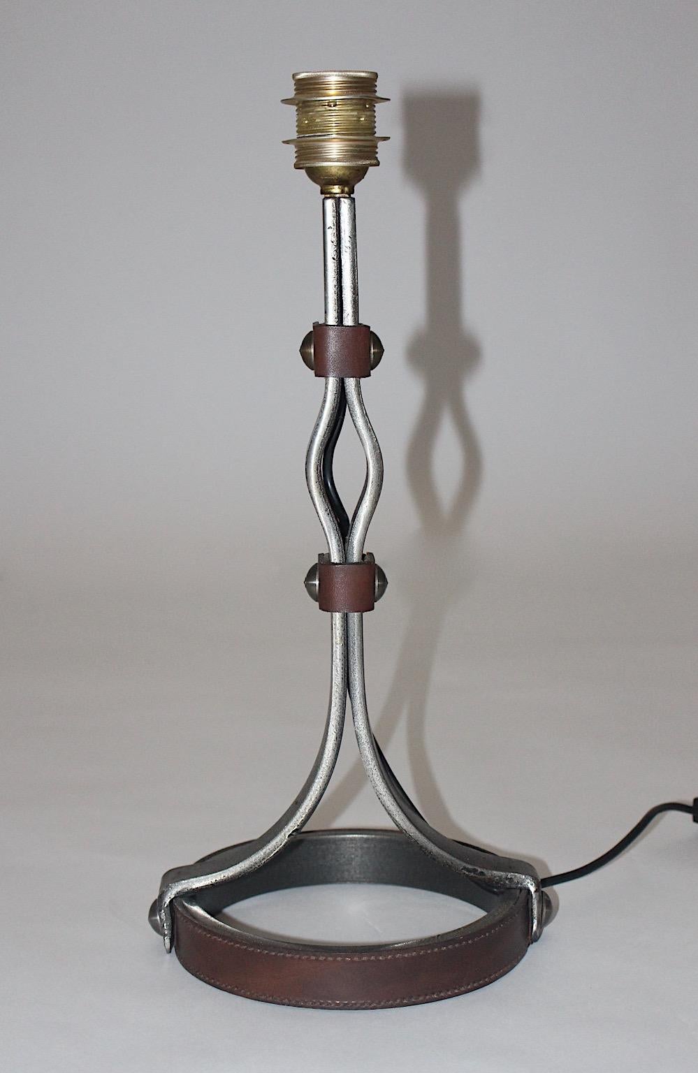 Mid-Century Modern Jacques Adnet Iron Leather Table Lamp France 1950s For Sale 7