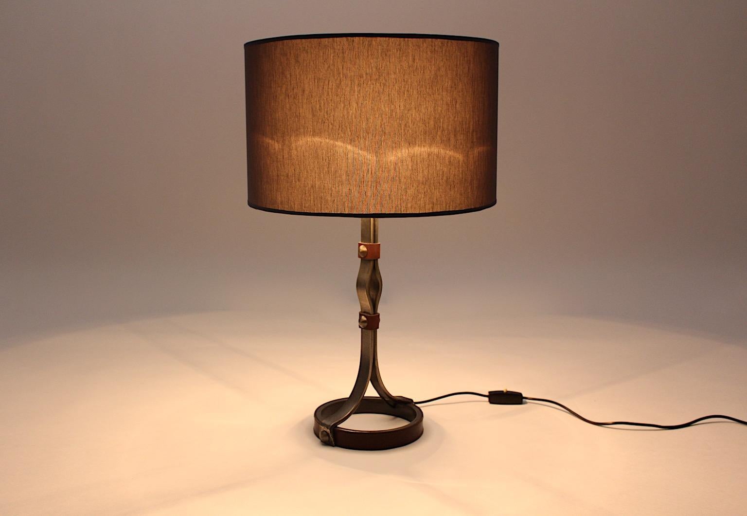 Mid-Century Modern Jacques Adnet Iron Leather Table Lamp France 1950s In Good Condition For Sale In Vienna, AT