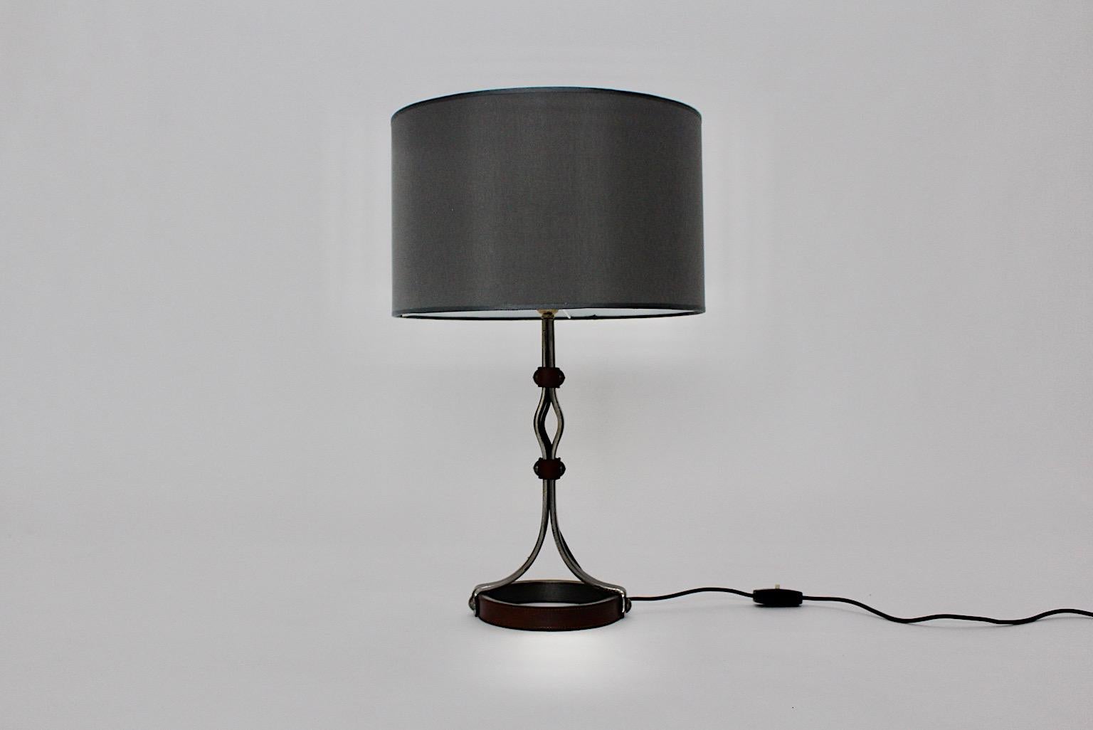 Mid-Century Modern Jacques Adnet Iron Leather Table Lamp France 1950s For Sale 1