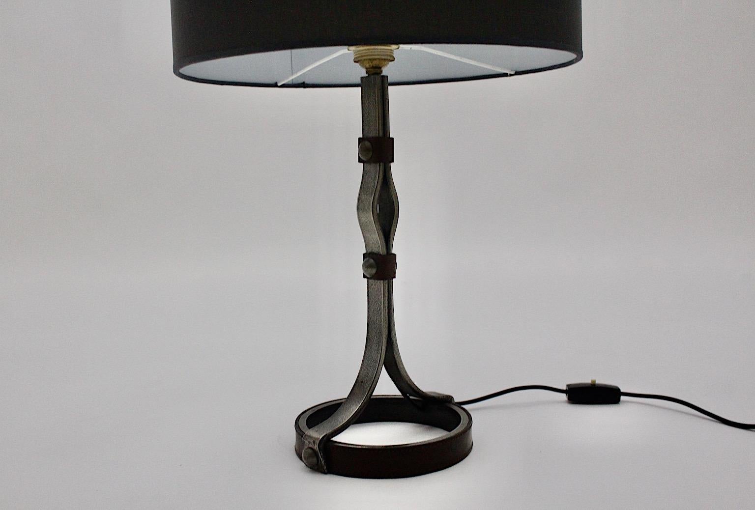 Mid-Century Modern Jacques Adnet Iron Leather Table Lamp France 1950s For Sale 2