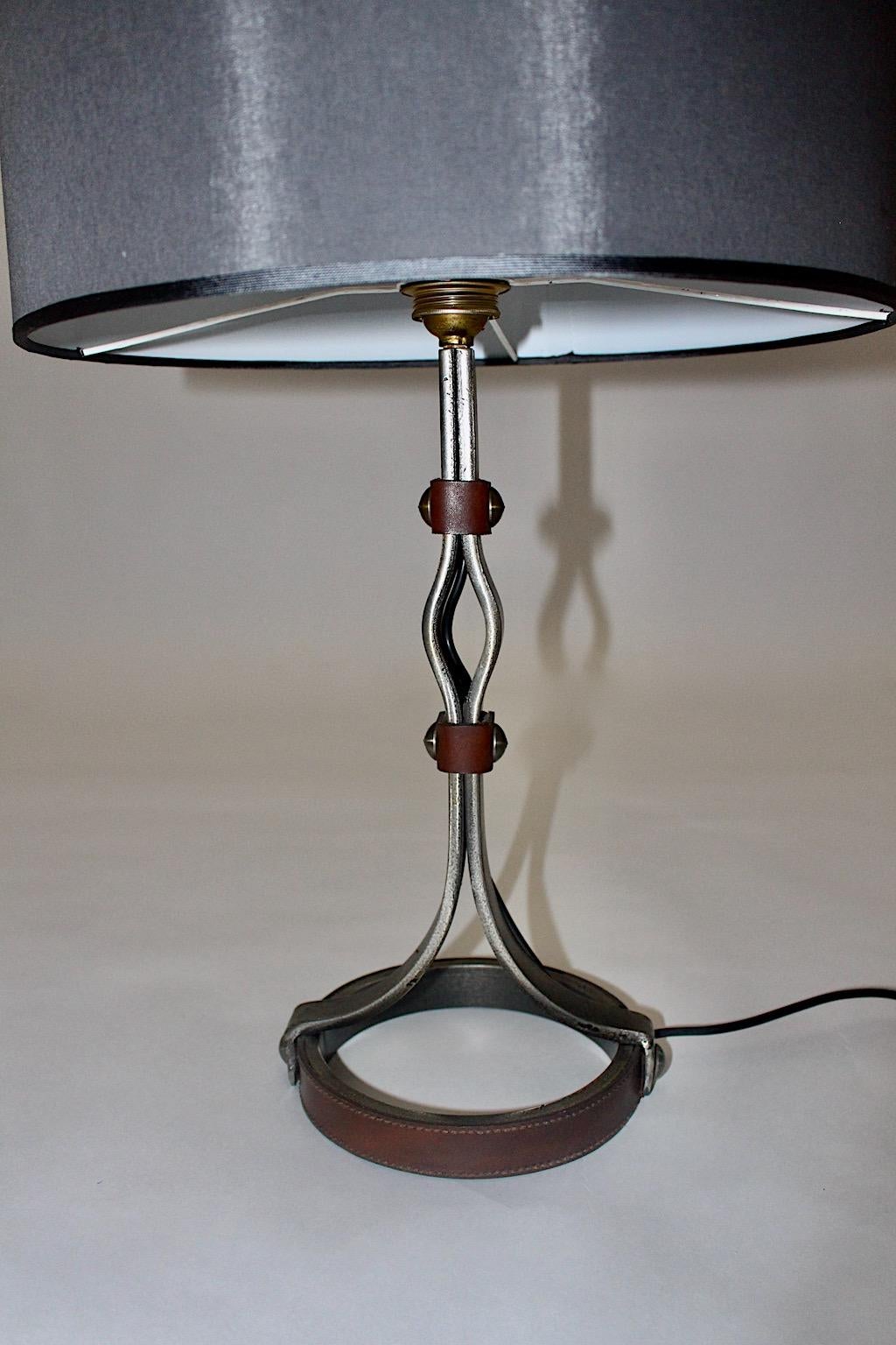 Mid-Century Modern Jacques Adnet Iron Leather Table Lamp France 1950s For Sale 4