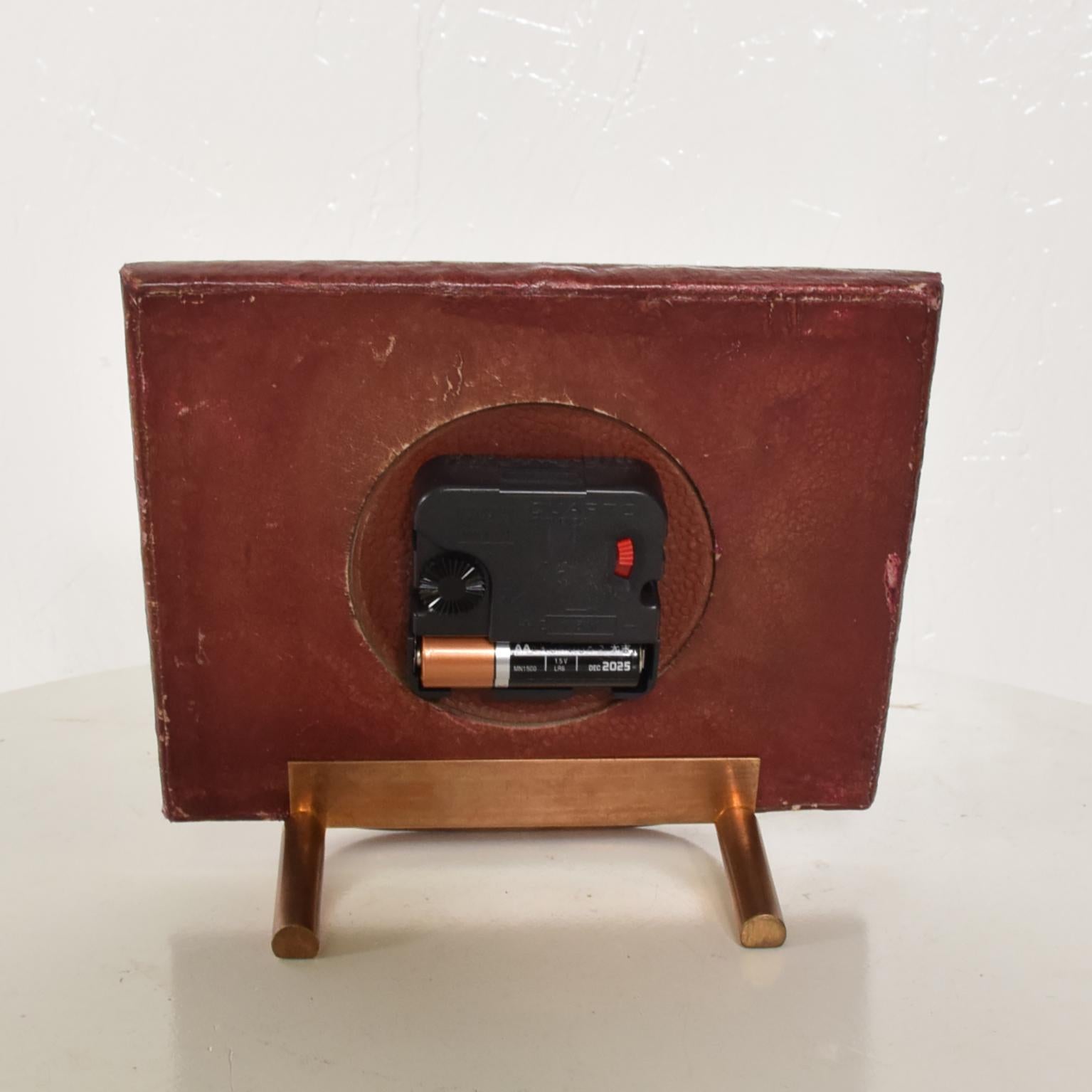 Mid Century Modern Jacques Adnet Style Leather and Brass Alarm Clock, 1950s 2