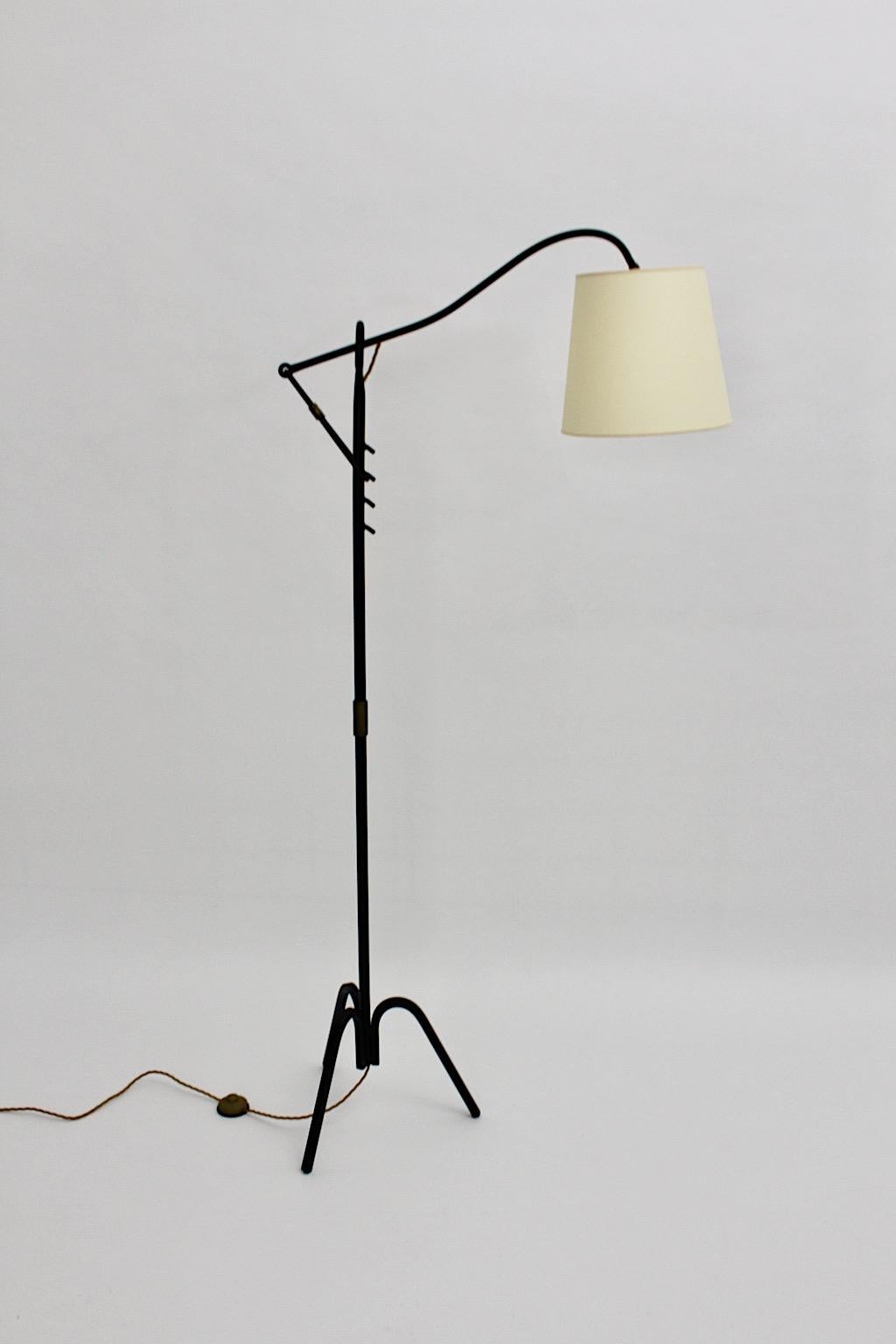 Mid Century Modern Jacques Adnet Vintage Black Iron Floor Lamp 1950s France For Sale 4